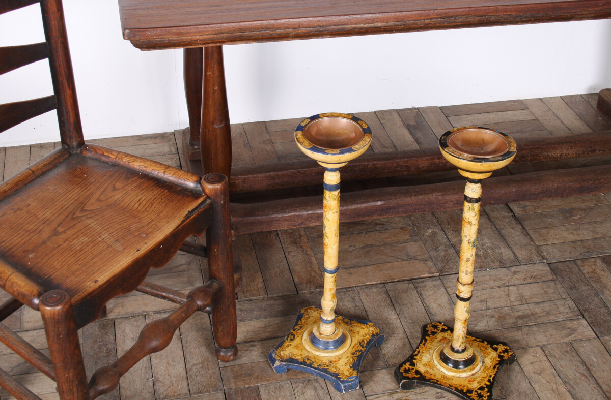 Decorative Pair of Hand Painted Candle Sticks Floral Table Shelf Art Display - Image 5