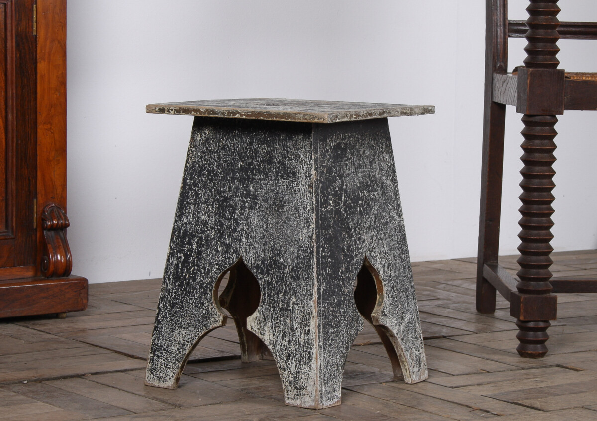 Small Arts and Crafts Hand-Painted Side Table with Rustic Patina