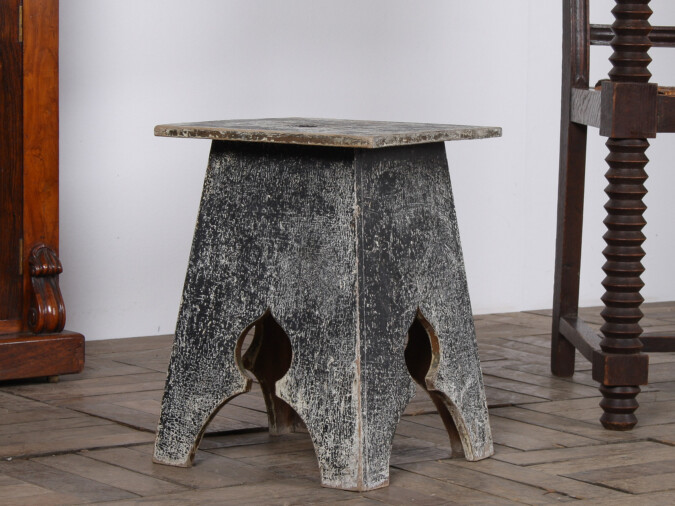 Small Arts and Crafts Hand-Painted Side Table with Rustic Patina