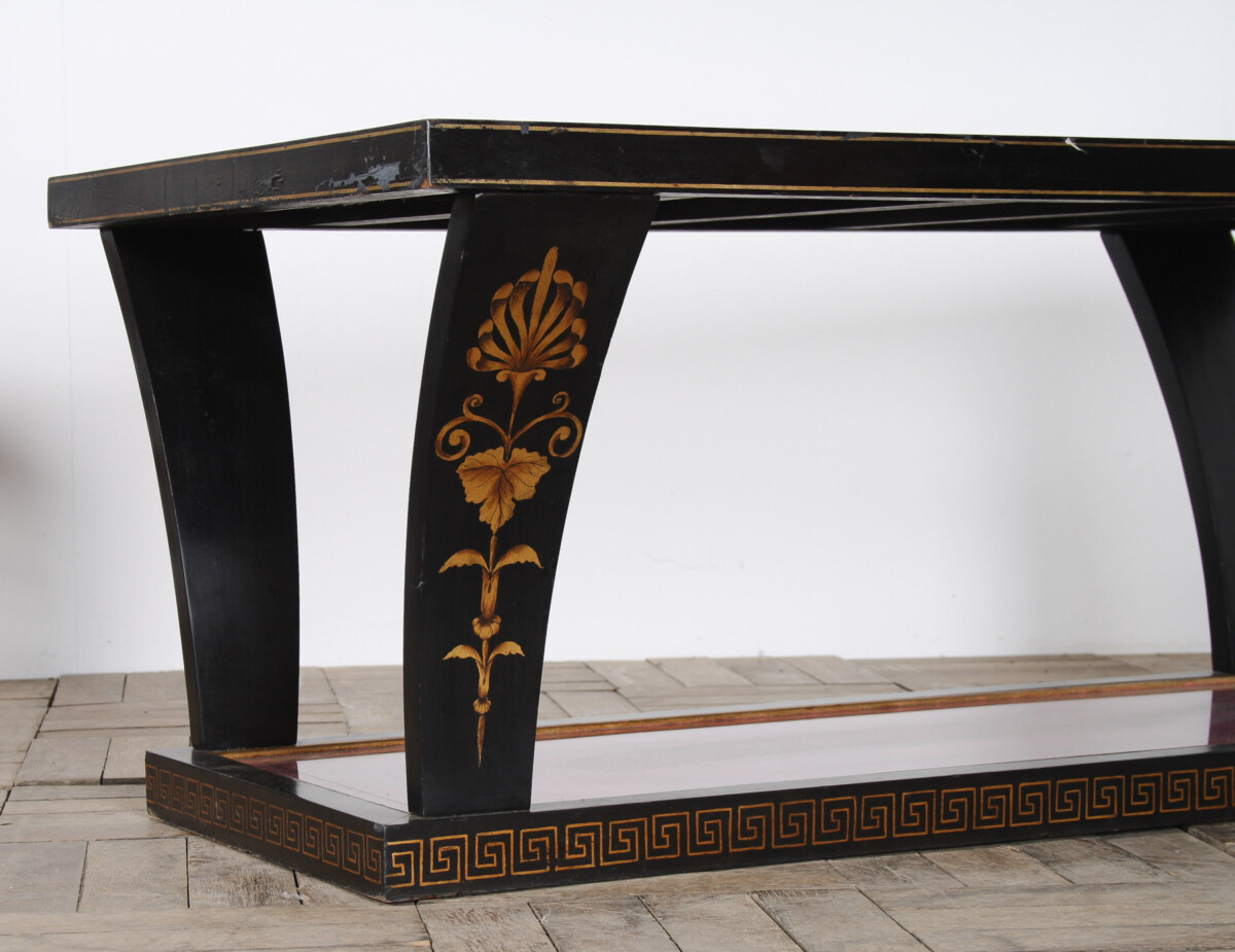 Vintage Italian Glass Top Coffee Table Ebonised Gilt with Crushed Velvet Versace Cloth - Image 14