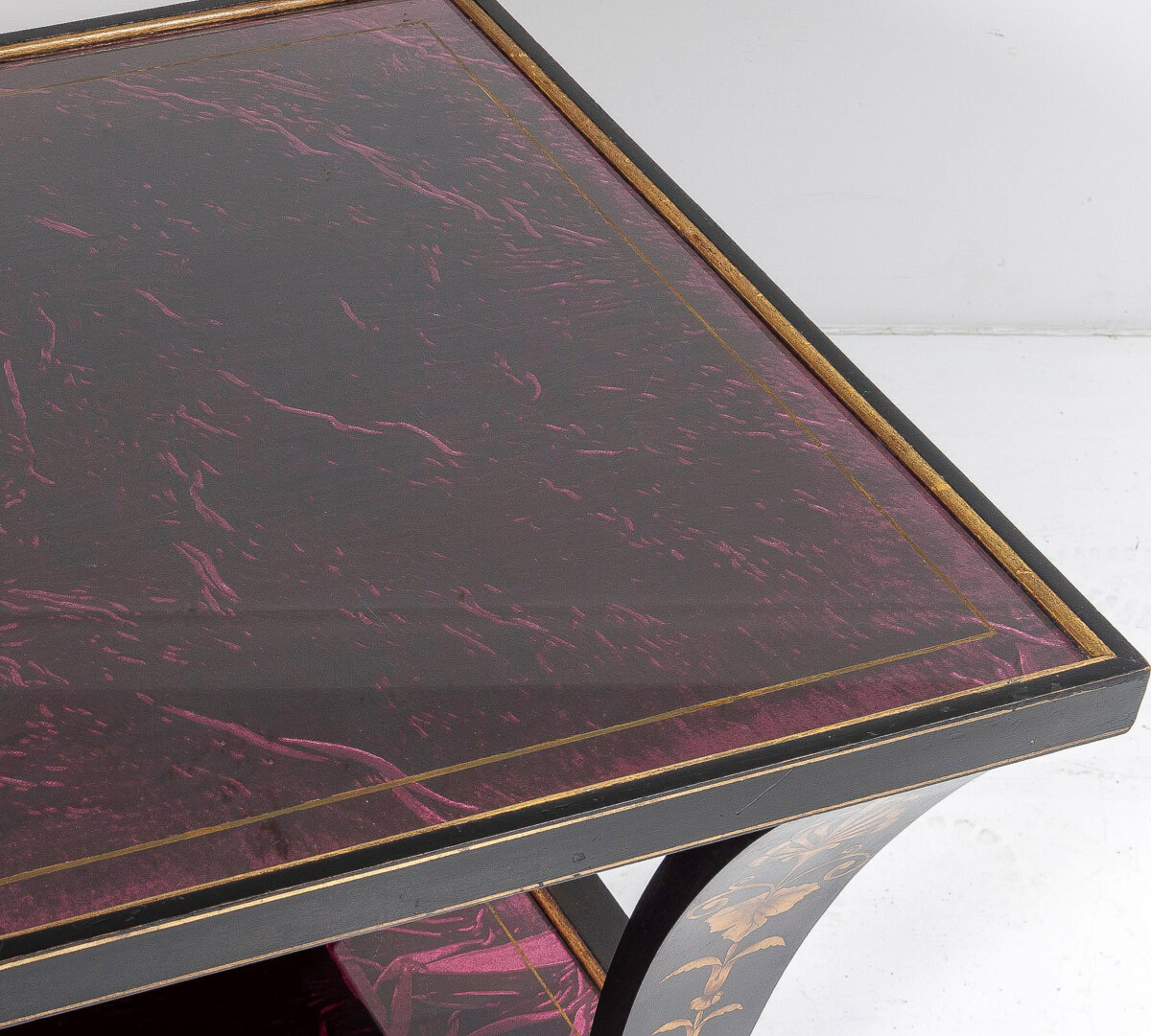 Vintage Italian Glass Top Coffee Table Ebonised Gilt with Crushed Velvet Versace Cloth - Image 8
