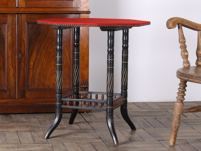Antique Ebonised Aesthetic Movement Side Table with Red Baize
