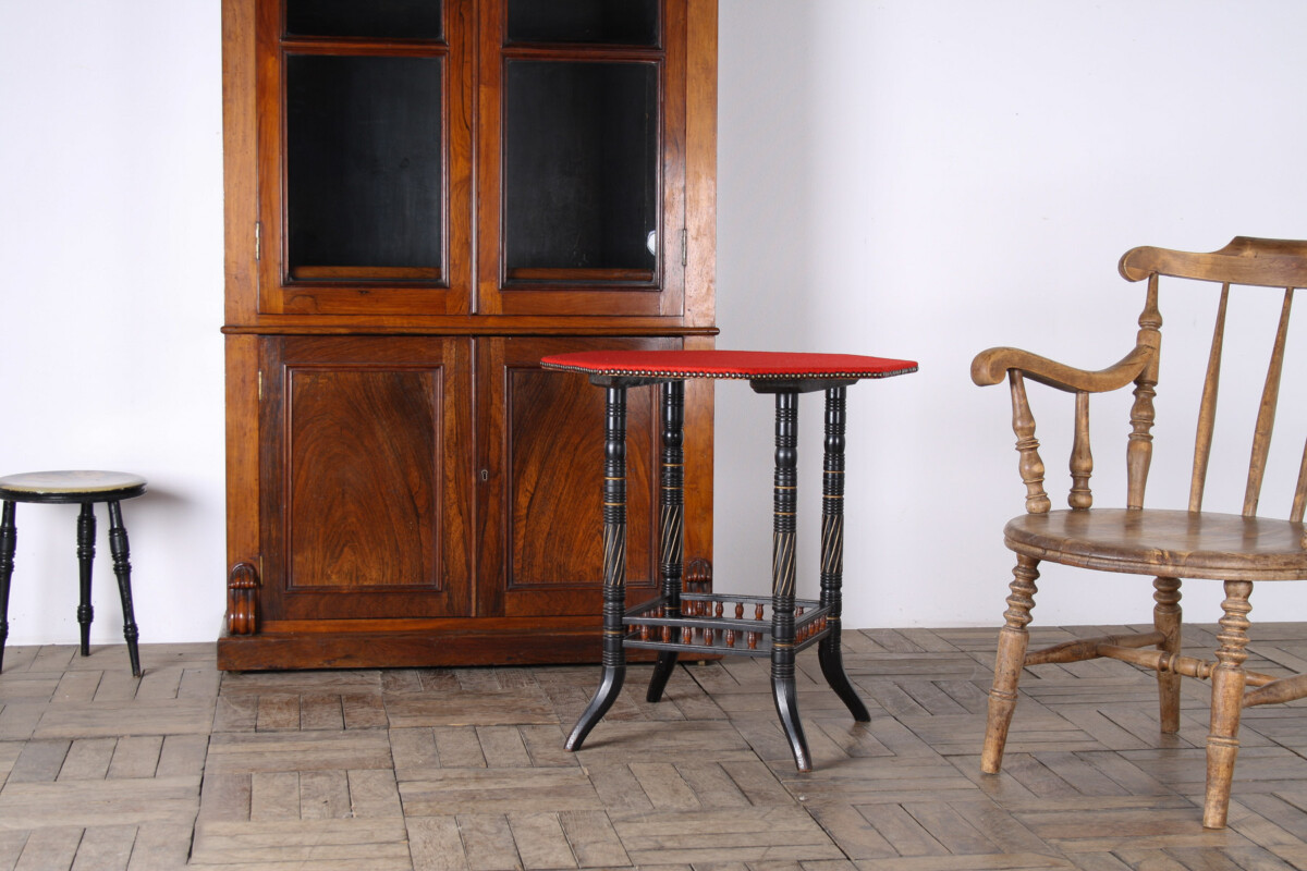 Antique Ebonised Aesthetic Movement Side Table with Red Baize - Image 4
