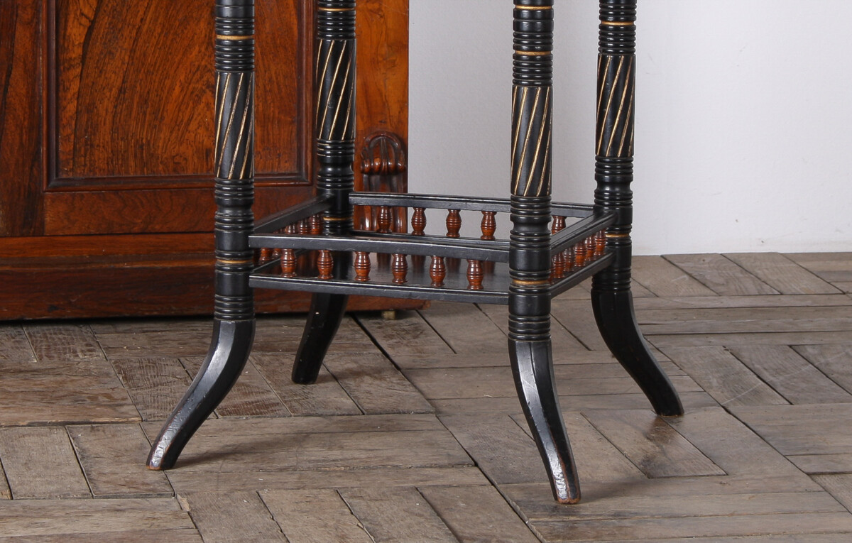 Antique Ebonised Aesthetic Movement Side Table with Red Baize - Image 3