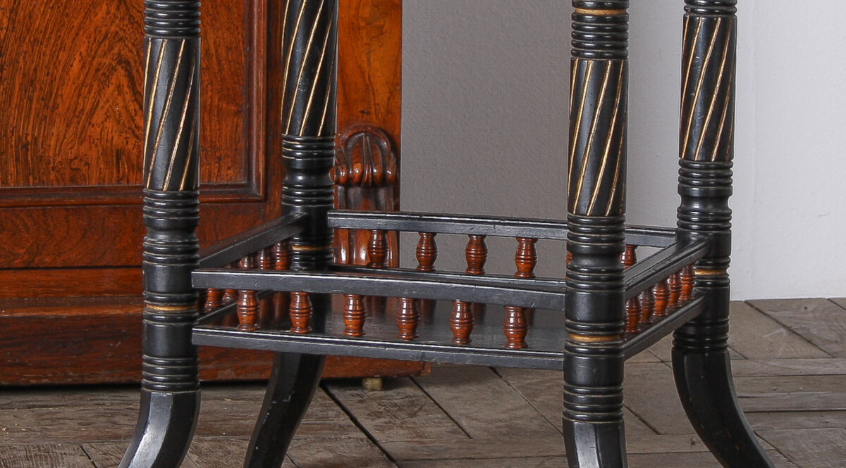 Antique Ebonised Aesthetic Movement Side Table with Red Baize - Image 5