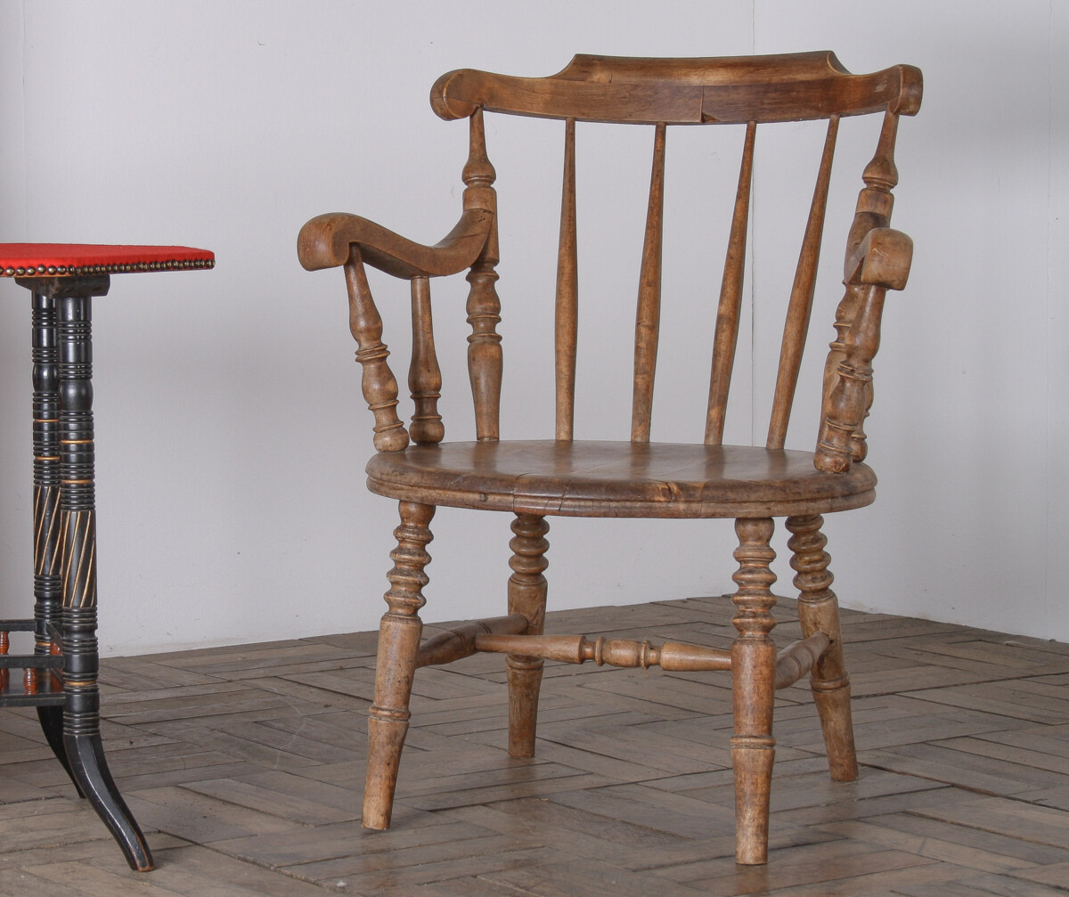 Antique Elm Low Back Windsor Armchair | Fireside Smokers Chair - Image 3
