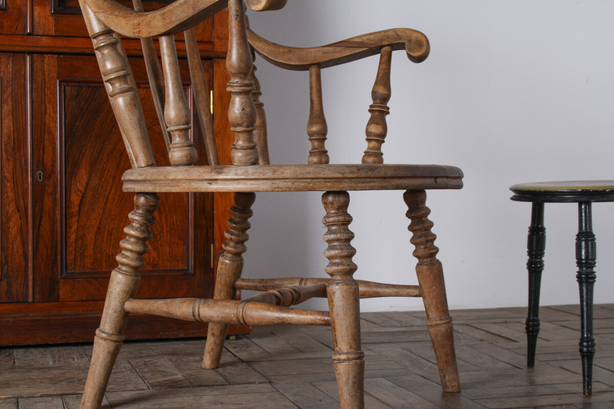 Antique Elm Low Back Windsor Armchair | Fireside Smokers Chair - Image 11