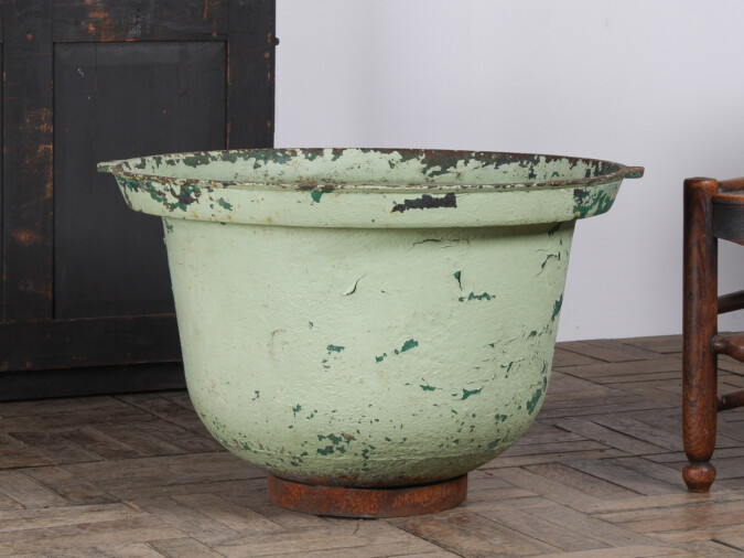 Large Copper Green Painted Cast Iron Cauldron Garden Planter Pot
