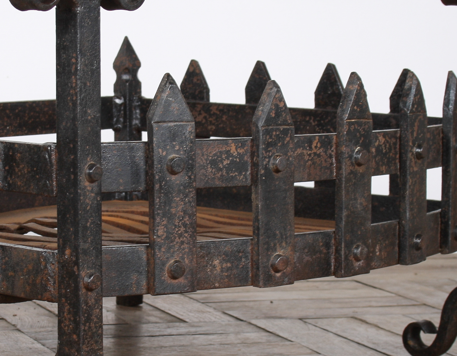 A Large Reclaimed Wrought Iron Forged Fireplace Basket Blacksmith Made - Image 13