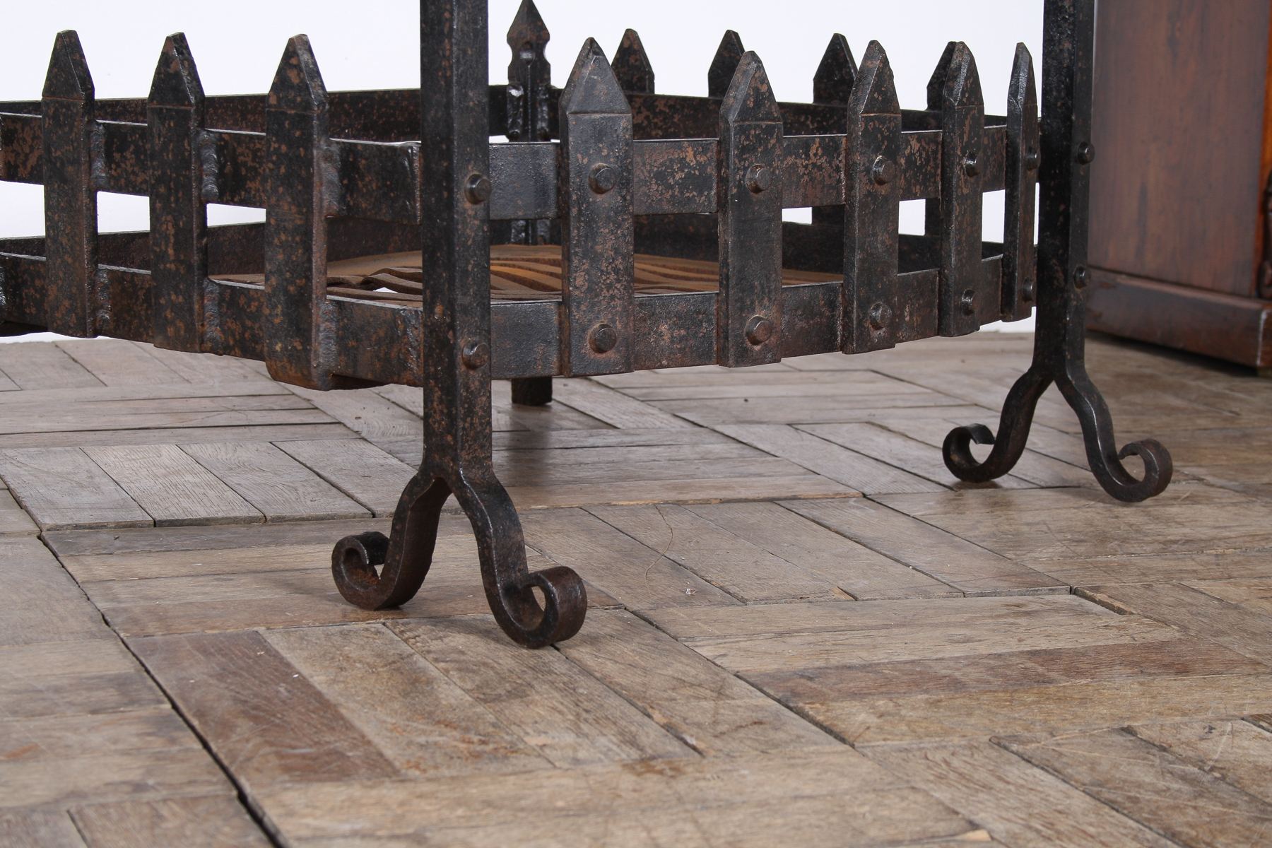 A Large Reclaimed Wrought Iron Forged Fireplace Basket Blacksmith Made - Image 12