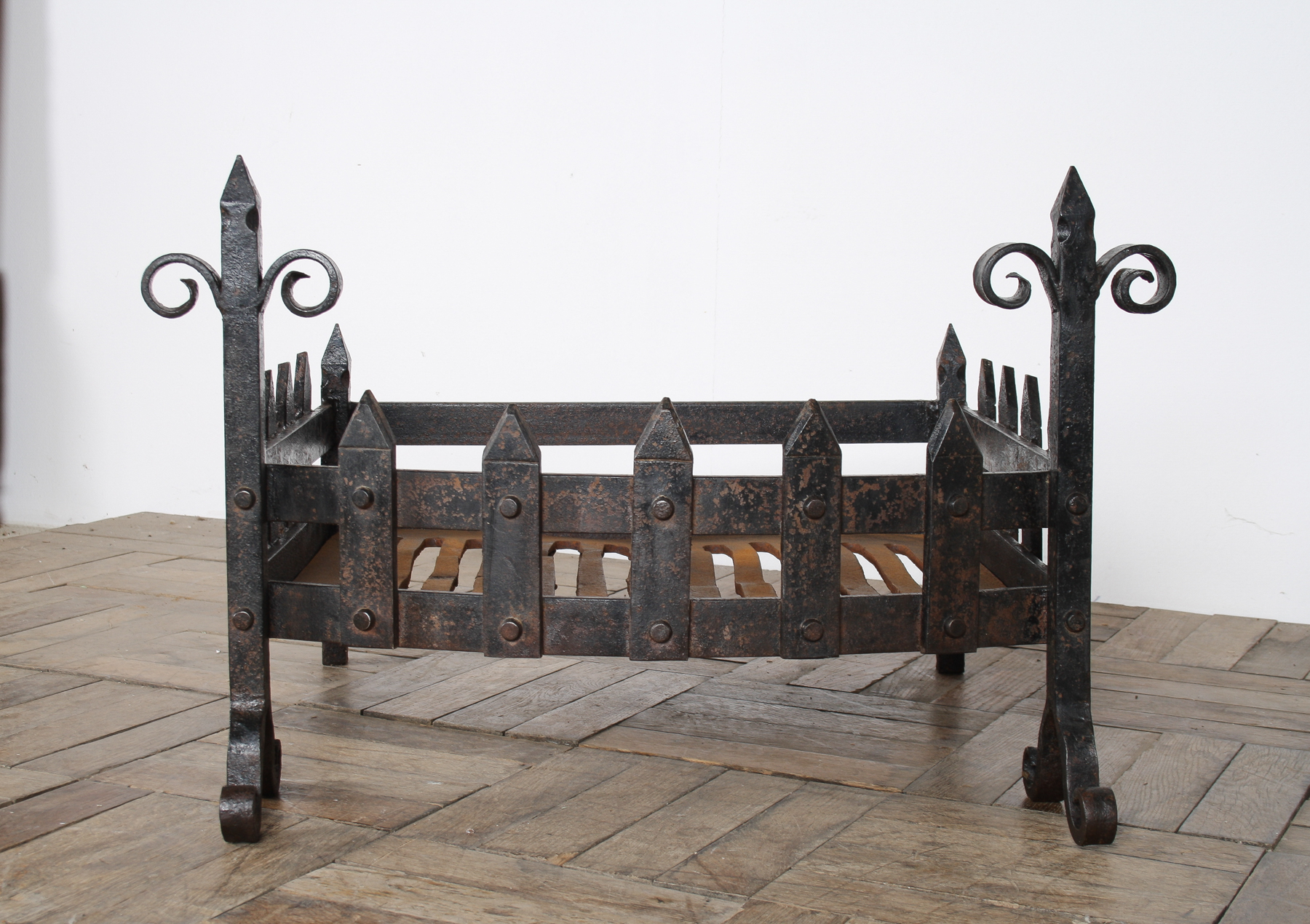 A Large Reclaimed Wrought Iron Forged Fireplace Basket Blacksmith Made - Image 11