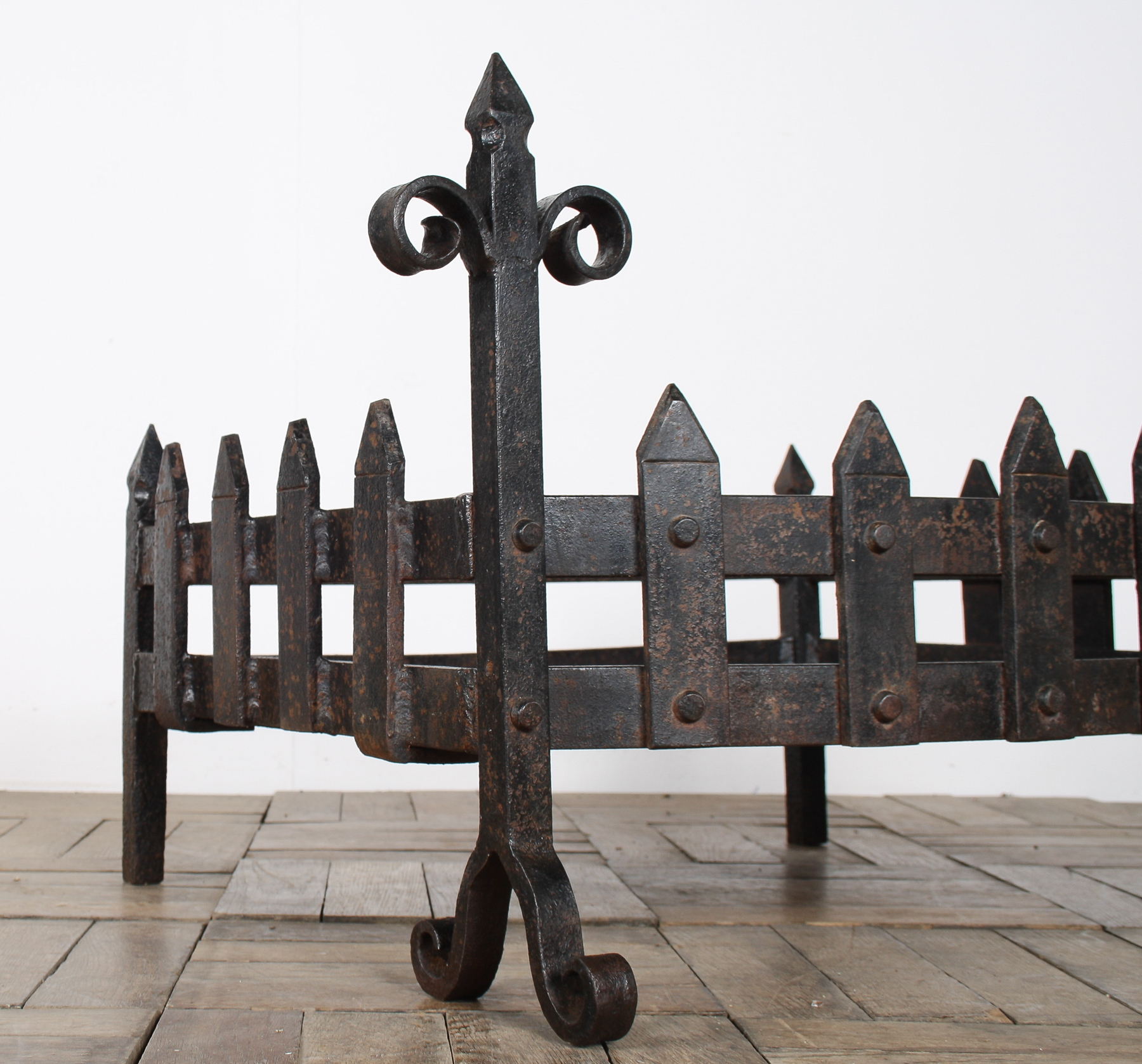 A Large Reclaimed Wrought Iron Forged Fireplace Basket Blacksmith Made - Image 10