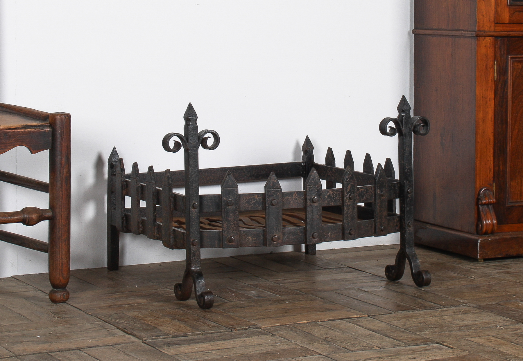 A Large Reclaimed Wrought Iron Forged Fireplace Basket Blacksmith Made - Image 15