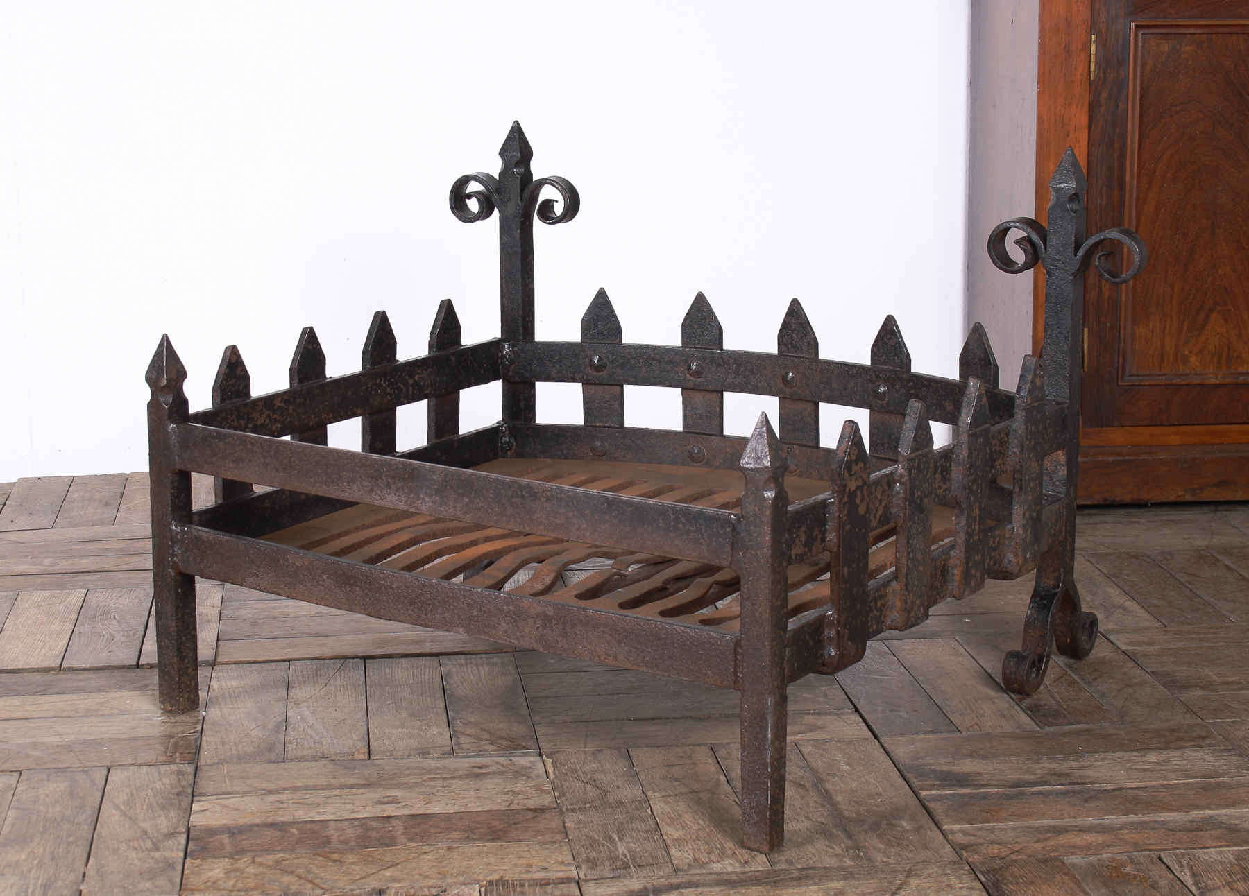 A Large Reclaimed Wrought Iron Forged Fireplace Basket Blacksmith Made - Image 18