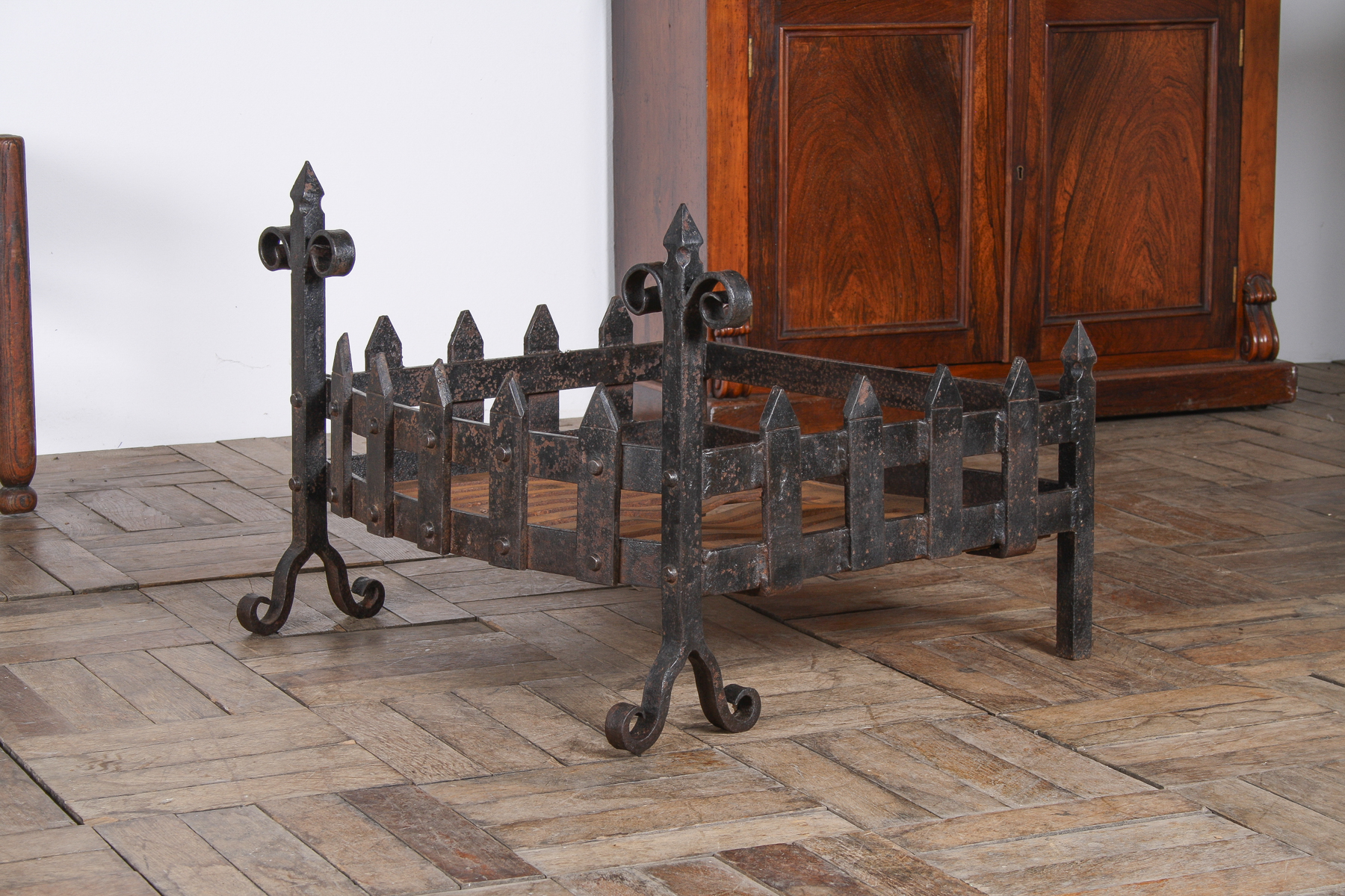 A Large Reclaimed Wrought Iron Forged Fireplace Basket Blacksmith Made - Image 6