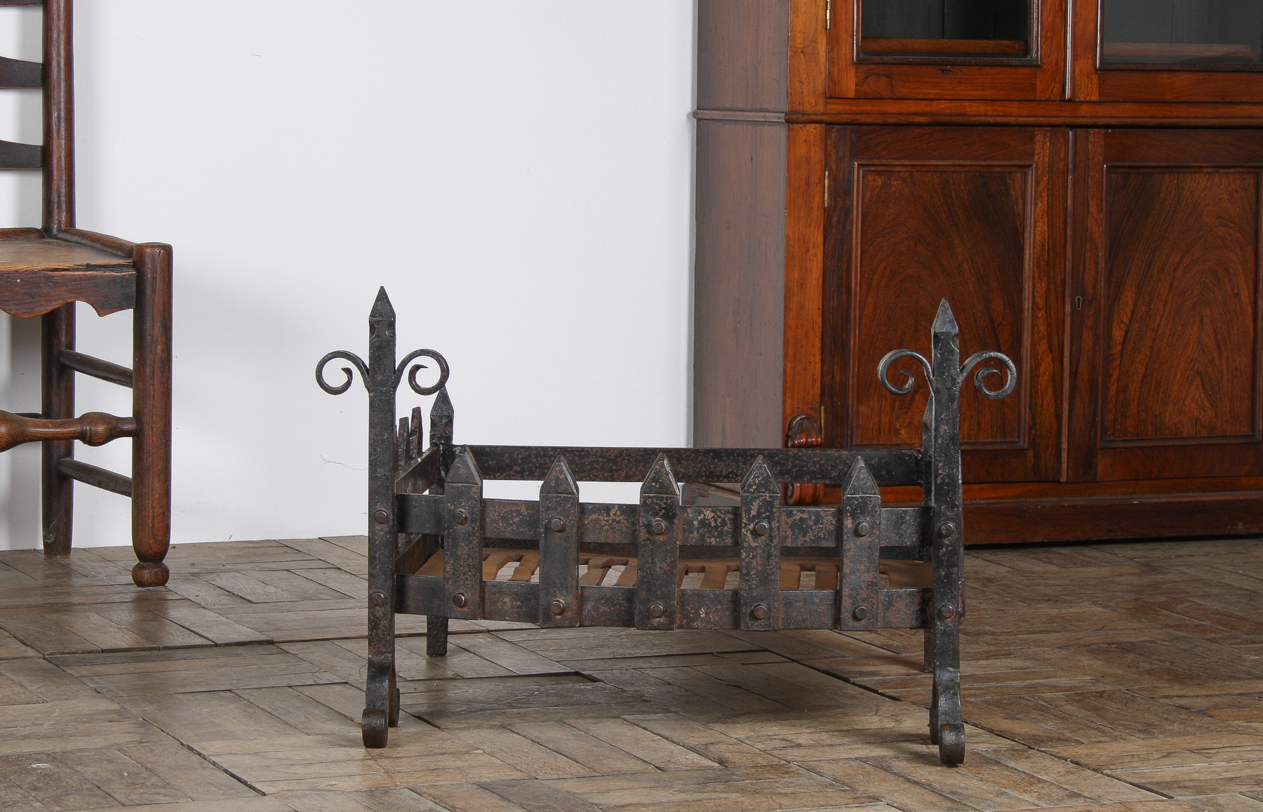 A Large Reclaimed Wrought Iron Forged Fireplace Basket Blacksmith Made - Image 3