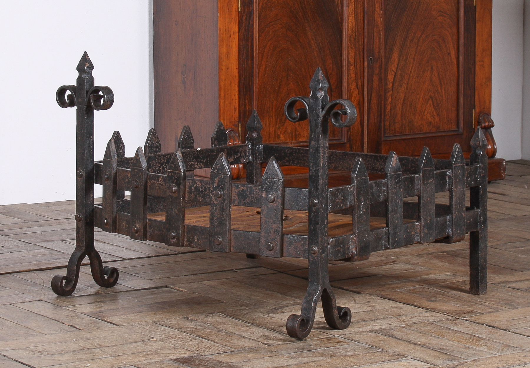 A Large Reclaimed Wrought Iron Forged Fireplace Basket Blacksmith Made - Image 5