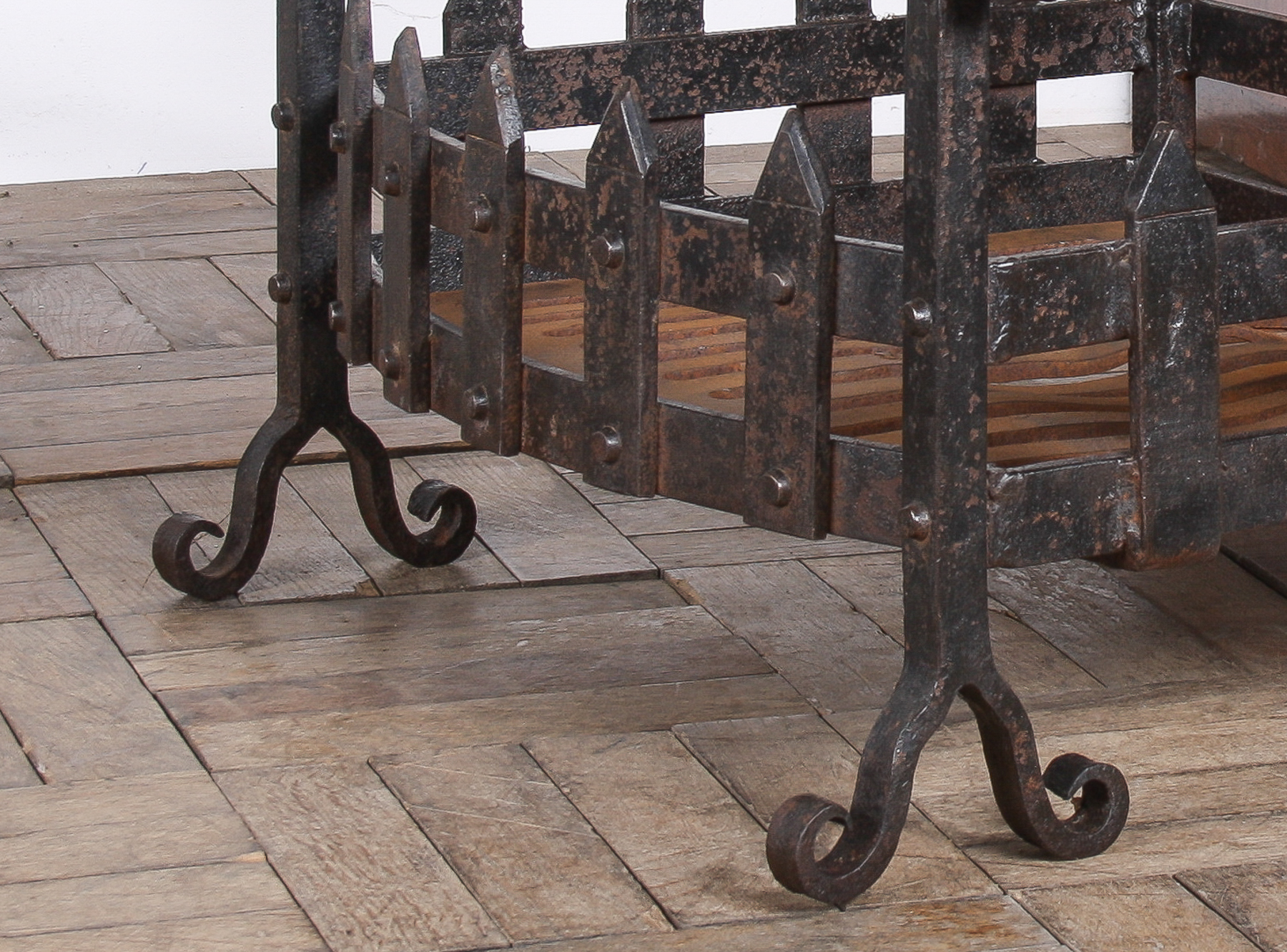 A Large Reclaimed Wrought Iron Forged Fireplace Basket Blacksmith Made - Image 16