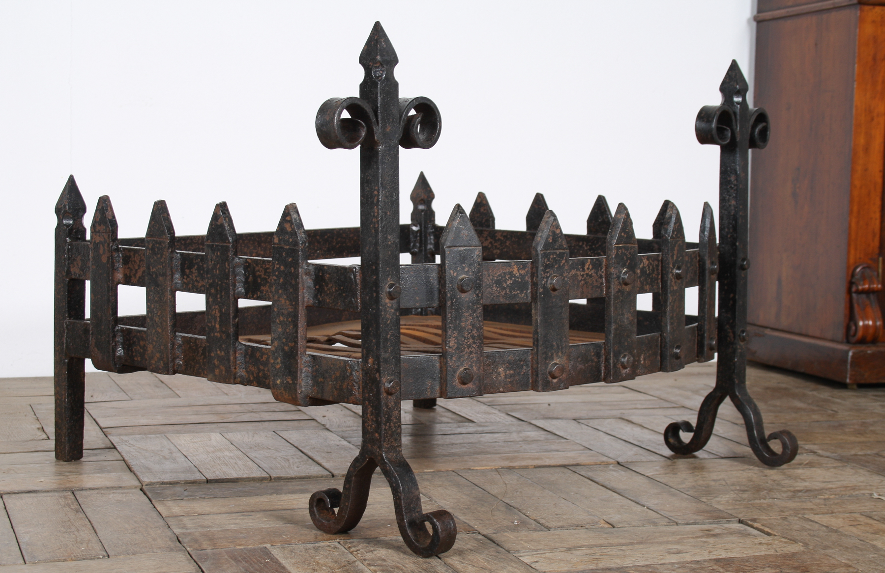 A Large Reclaimed Wrought Iron Forged Fireplace Basket Blacksmith Made - Image 8