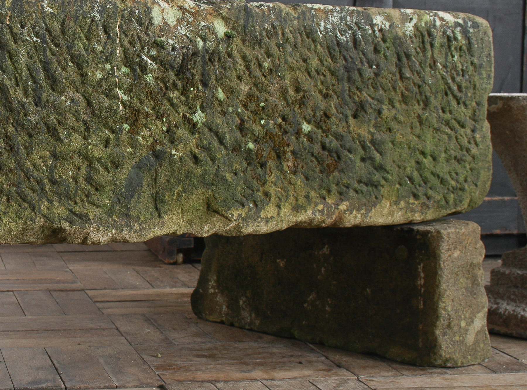 Reclaimed Carved Stone Sandstone Garden Bench Seat with Weathered Patina - Image 14