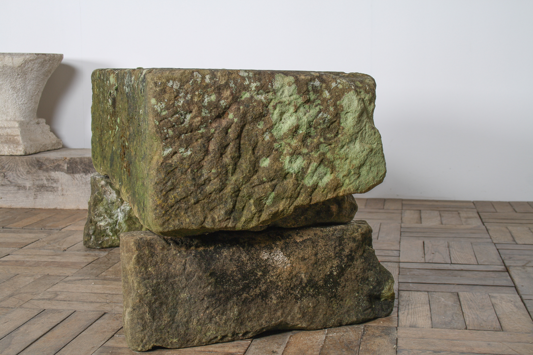 Reclaimed Carved Stone Sandstone Garden Bench Seat with Weathered Patina - Image 16