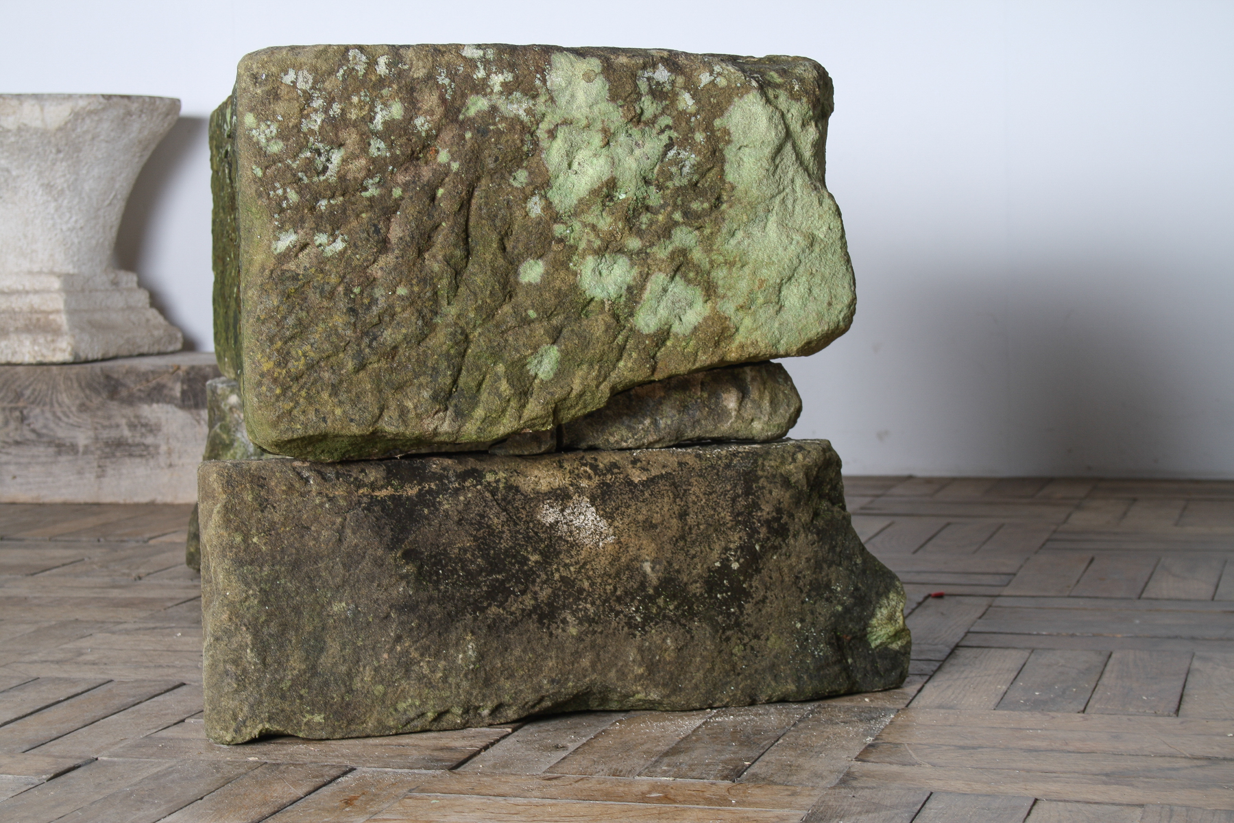 Reclaimed Carved Stone Sandstone Garden Bench Seat with Weathered Patina - Image 11