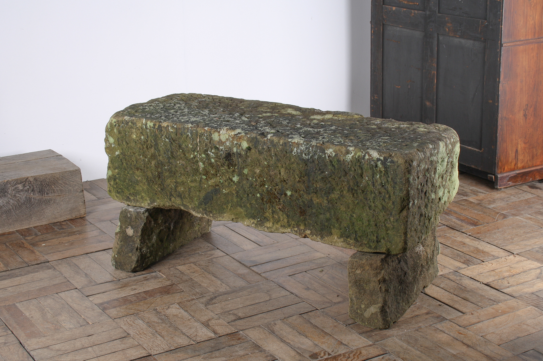 Reclaimed Carved Stone Sandstone Garden Bench Seat with Weathered Patina - Image 8