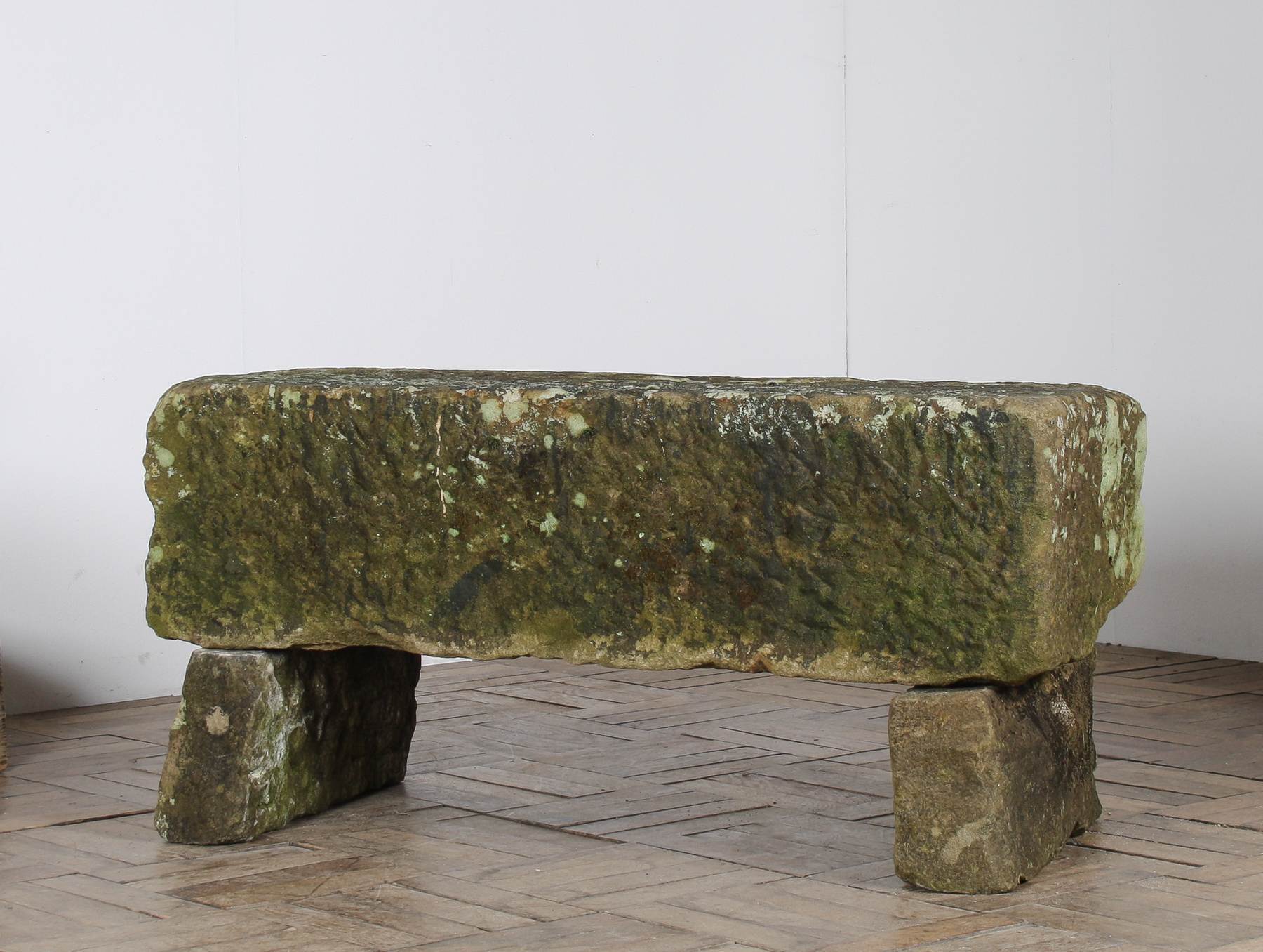 Reclaimed Carved Stone Sandstone Garden Bench Seat with Weathered Patina - Image 3