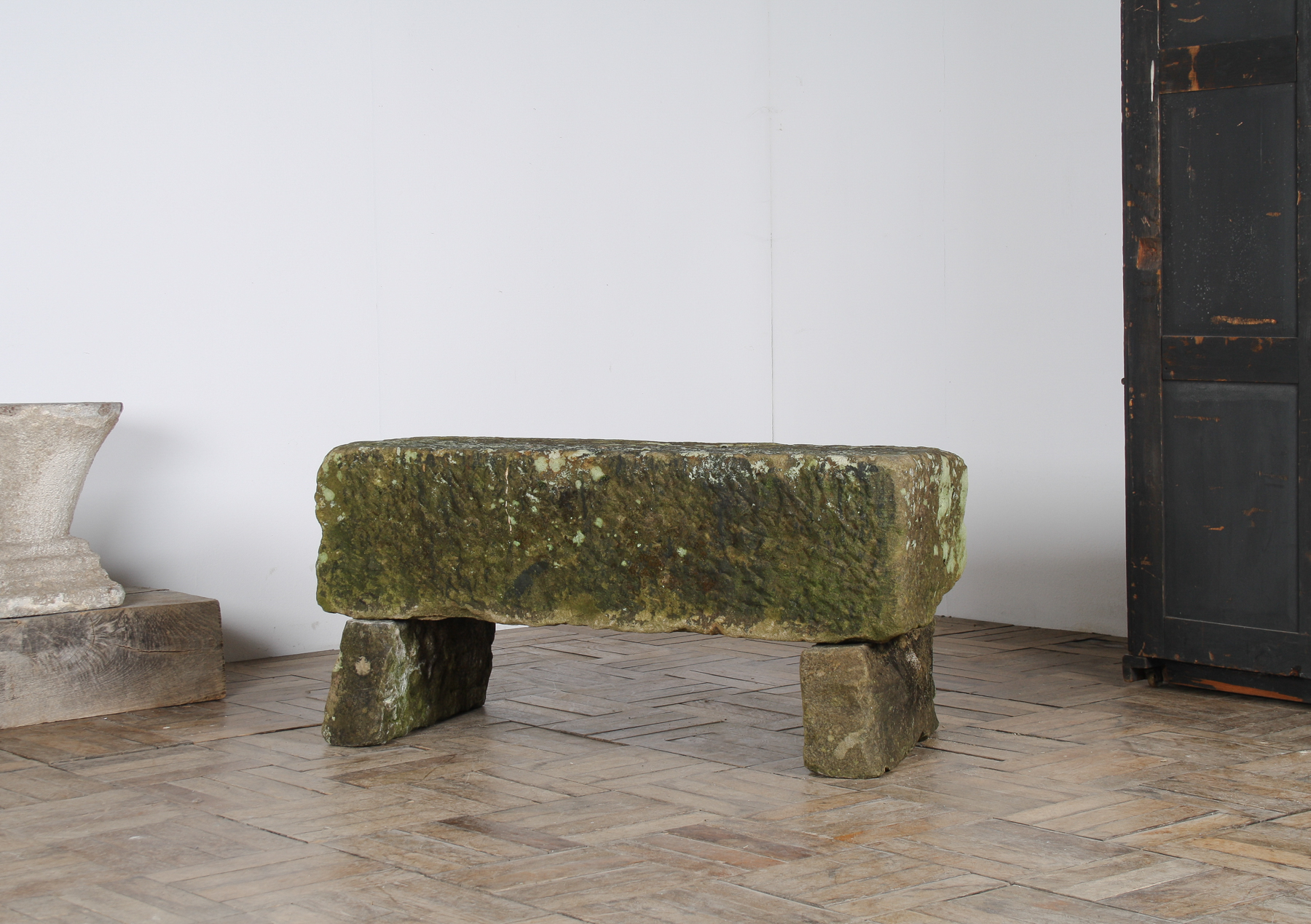 Reclaimed Carved Stone Sandstone Garden Bench Seat with Weathered Patina - Image 4