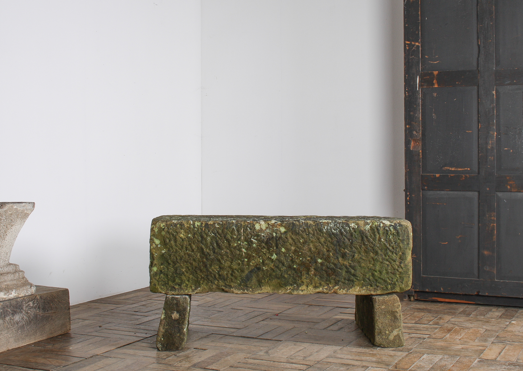 Reclaimed Carved Stone Sandstone Garden Bench Seat with Weathered Patina - Image 7