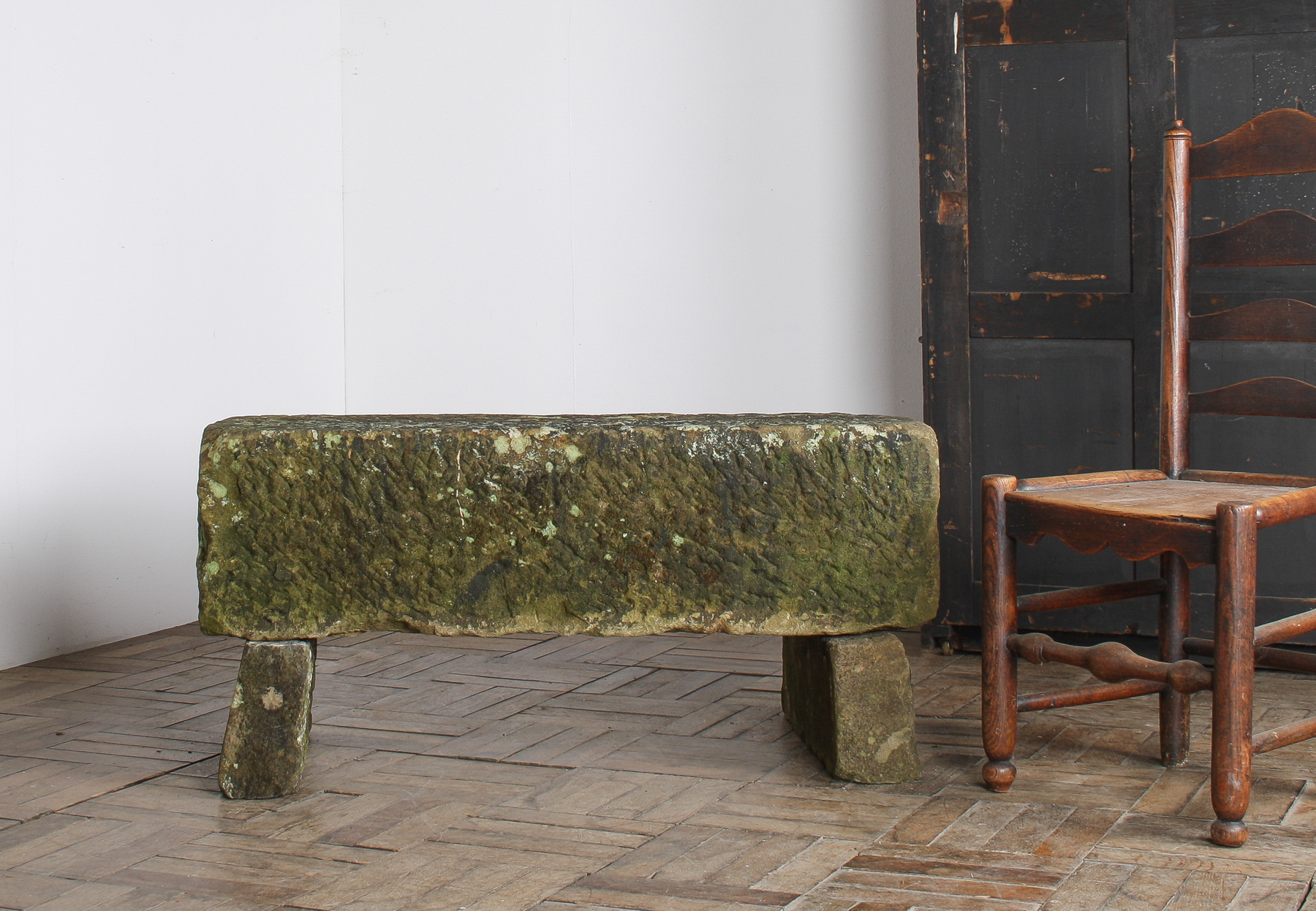 Reclaimed Carved Stone Sandstone Garden Bench Seat with Weathered Patina - Image 12