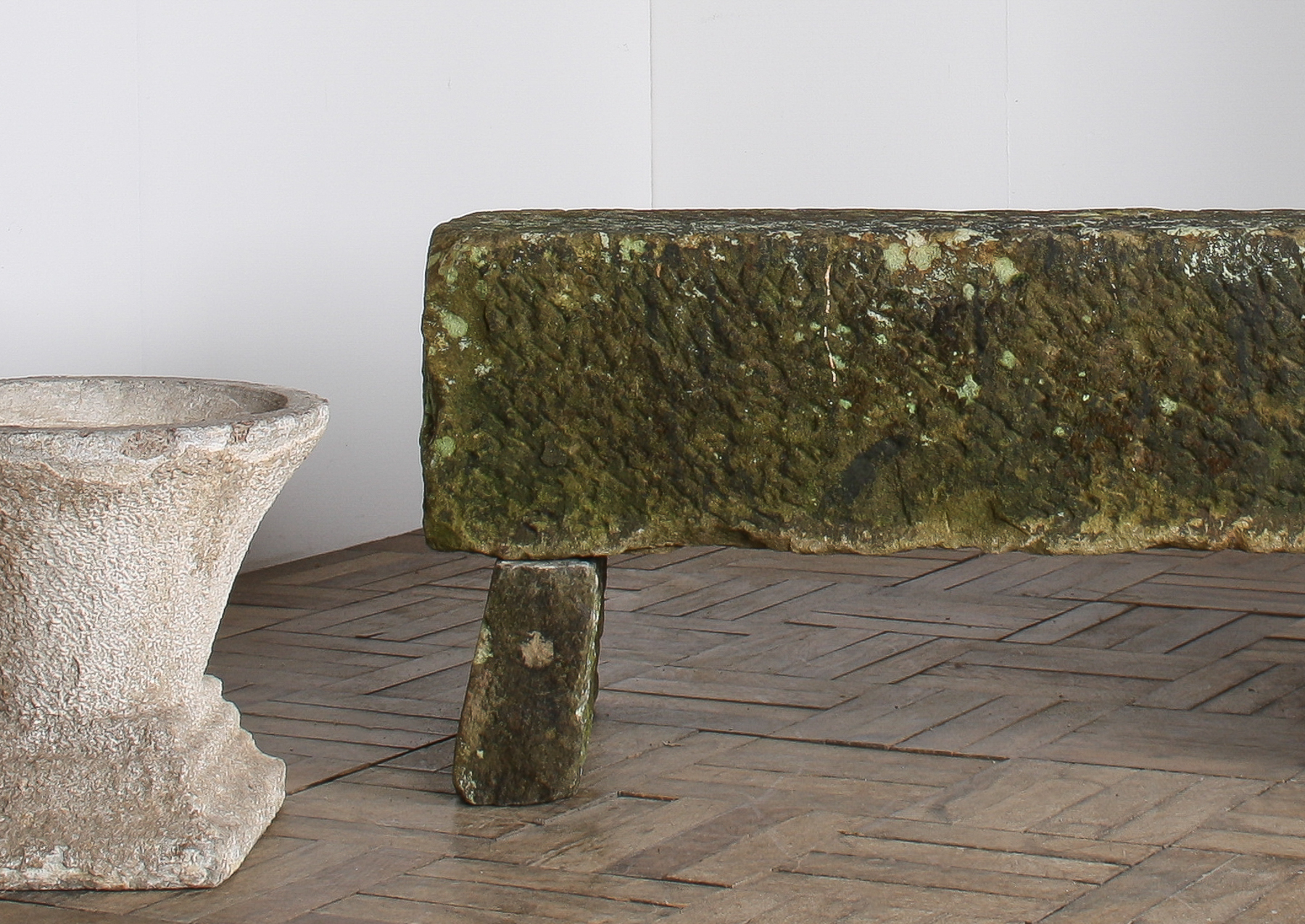 Reclaimed Carved Stone Sandstone Garden Bench Seat with Weathered Patina - Image 9