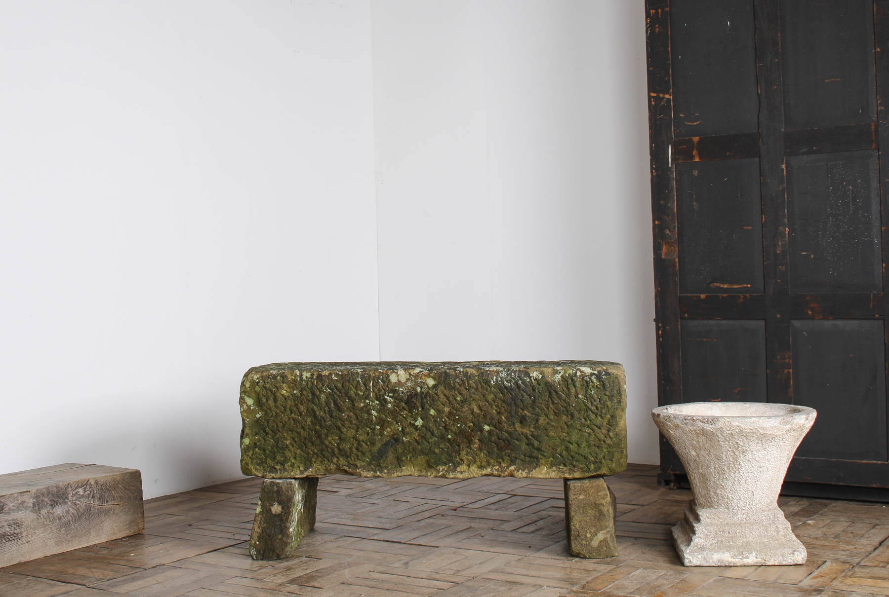 Reclaimed Carved Stone Sandstone Garden Bench Seat with Weathered Patina - Image 5