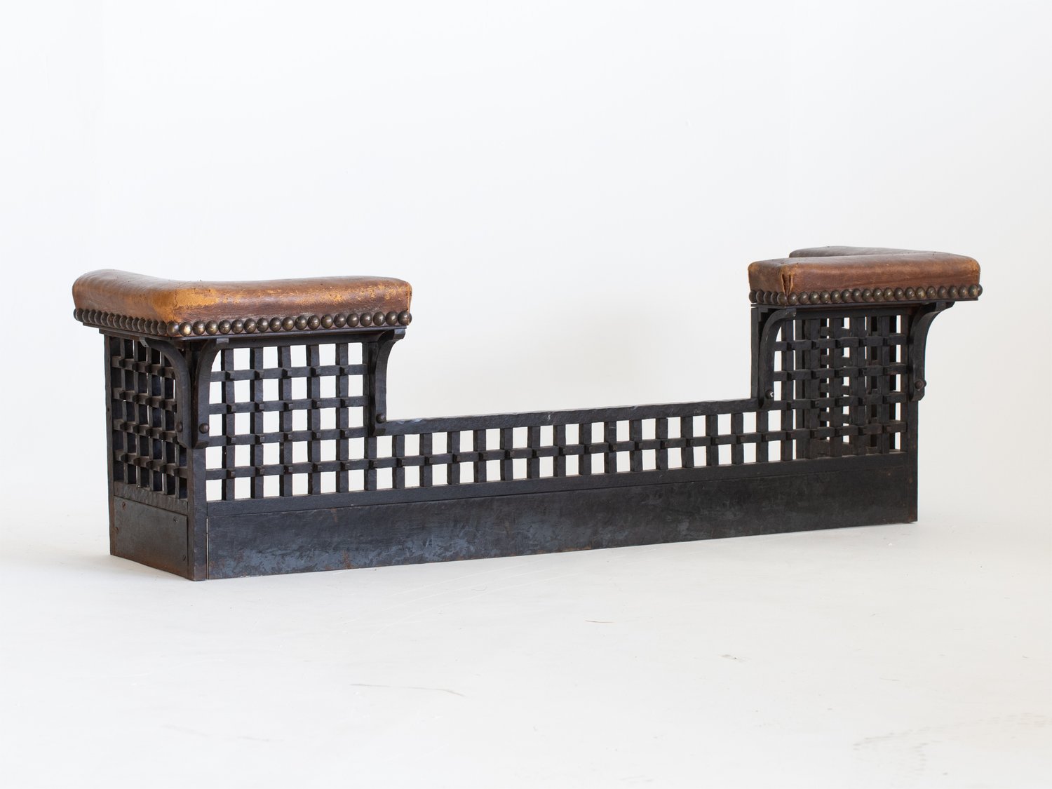 A Heavy Black Wrought Iron Blacksmith made Fireplace Club Fender Brutalist Form