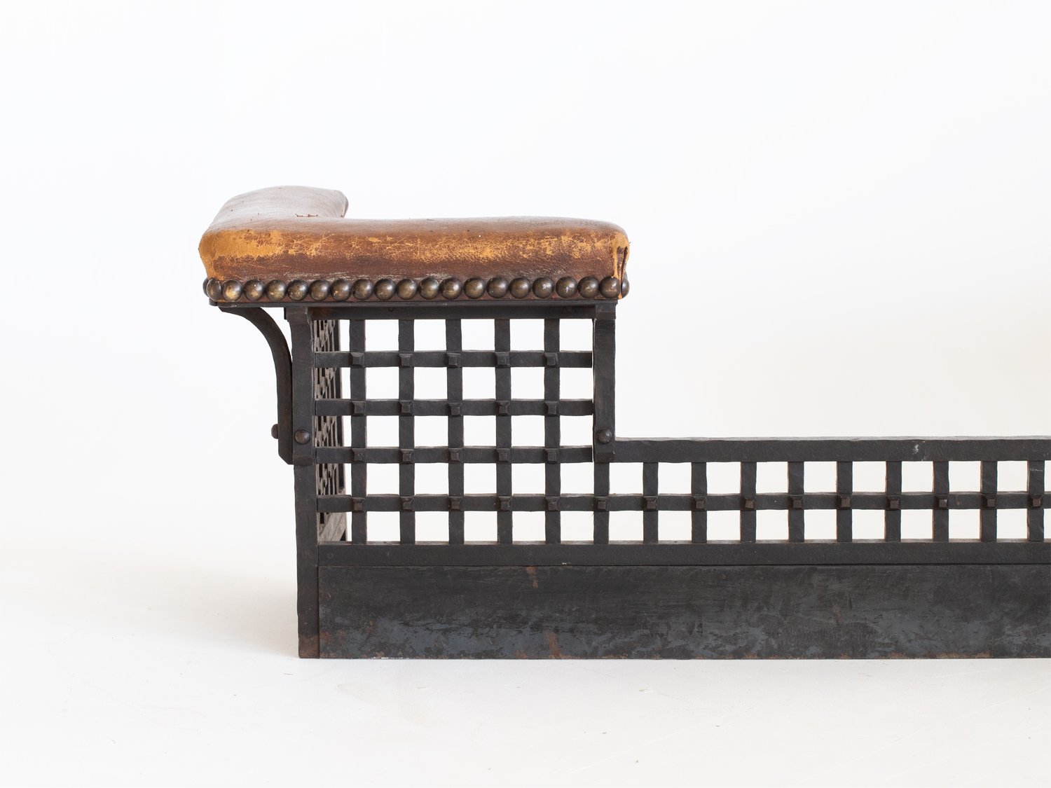 A Heavy Black Wrought Iron Blacksmith made Fireplace Club Fender Brutalist Form - Image 3