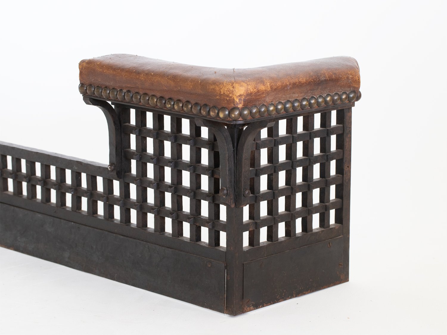 A Heavy Black Wrought Iron Blacksmith made Fireplace Club Fender Brutalist Form - Image 2