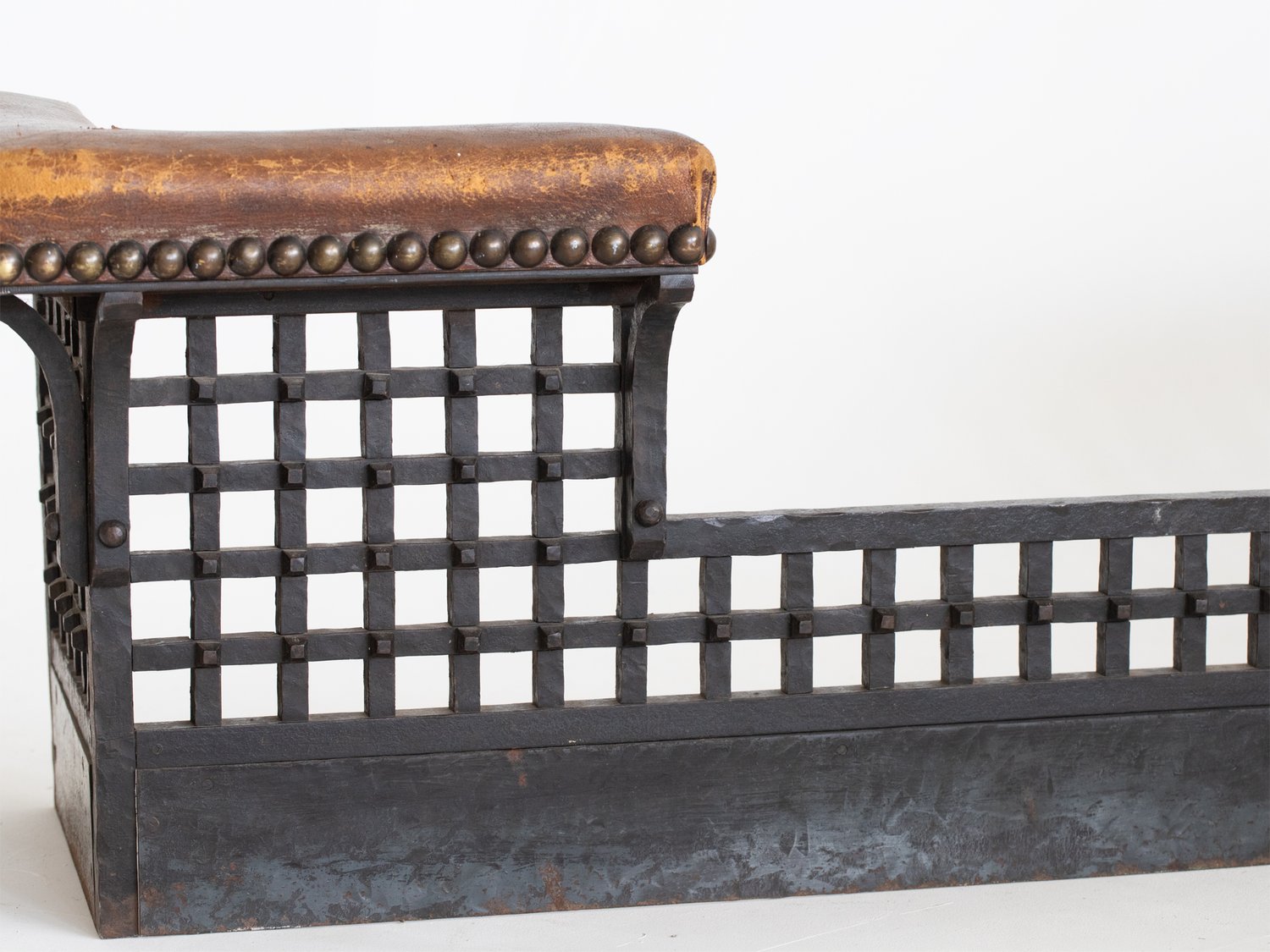 A Heavy Black Wrought Iron Blacksmith made Fireplace Club Fender Brutalist Form - Image 4