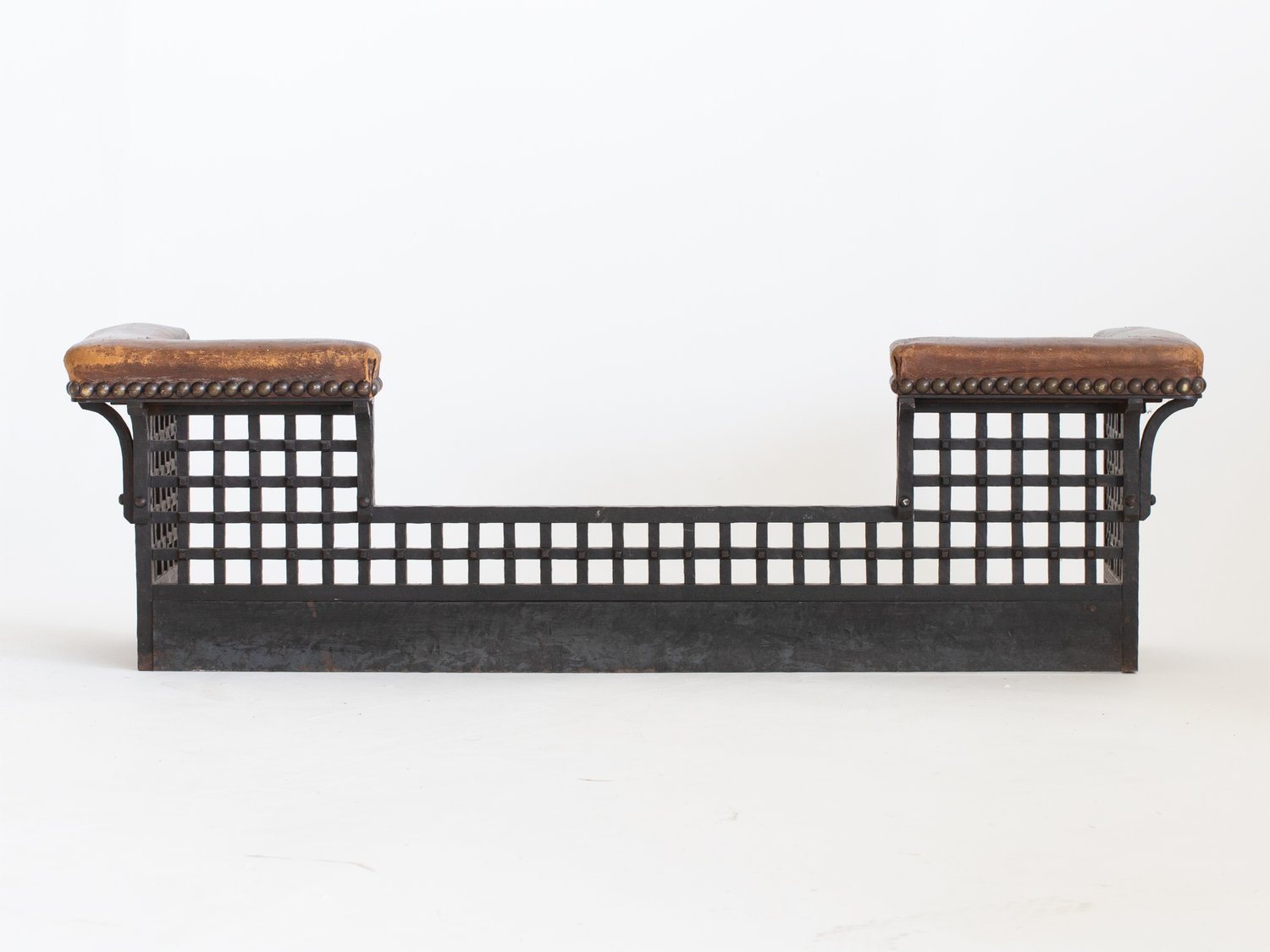 A Heavy Black Wrought Iron Blacksmith made Fireplace Club Fender Brutalist Form - Image 8