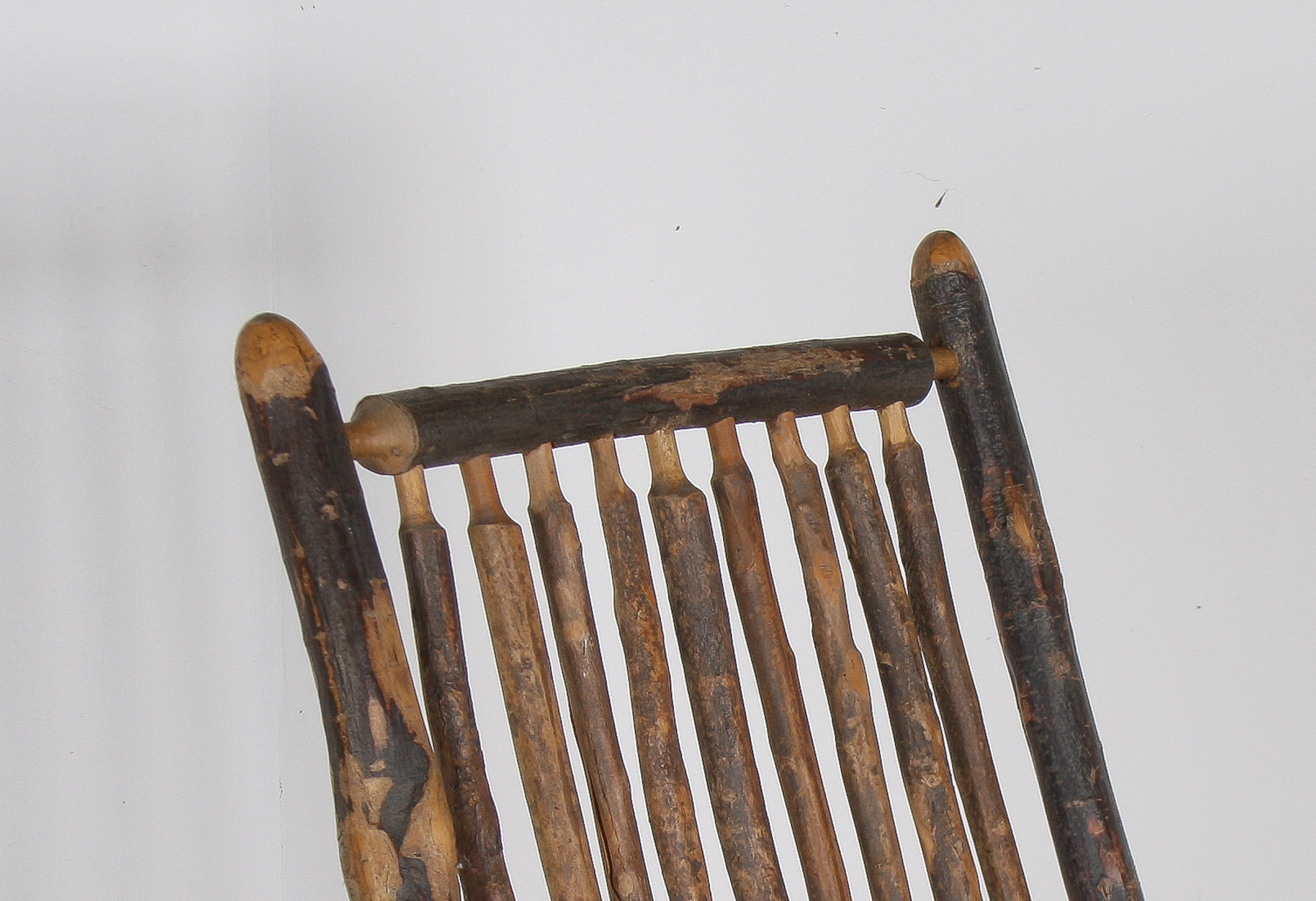 Antique American Stick Back Rocking Chair with Distressed Patina and Leather Seat - Image 17