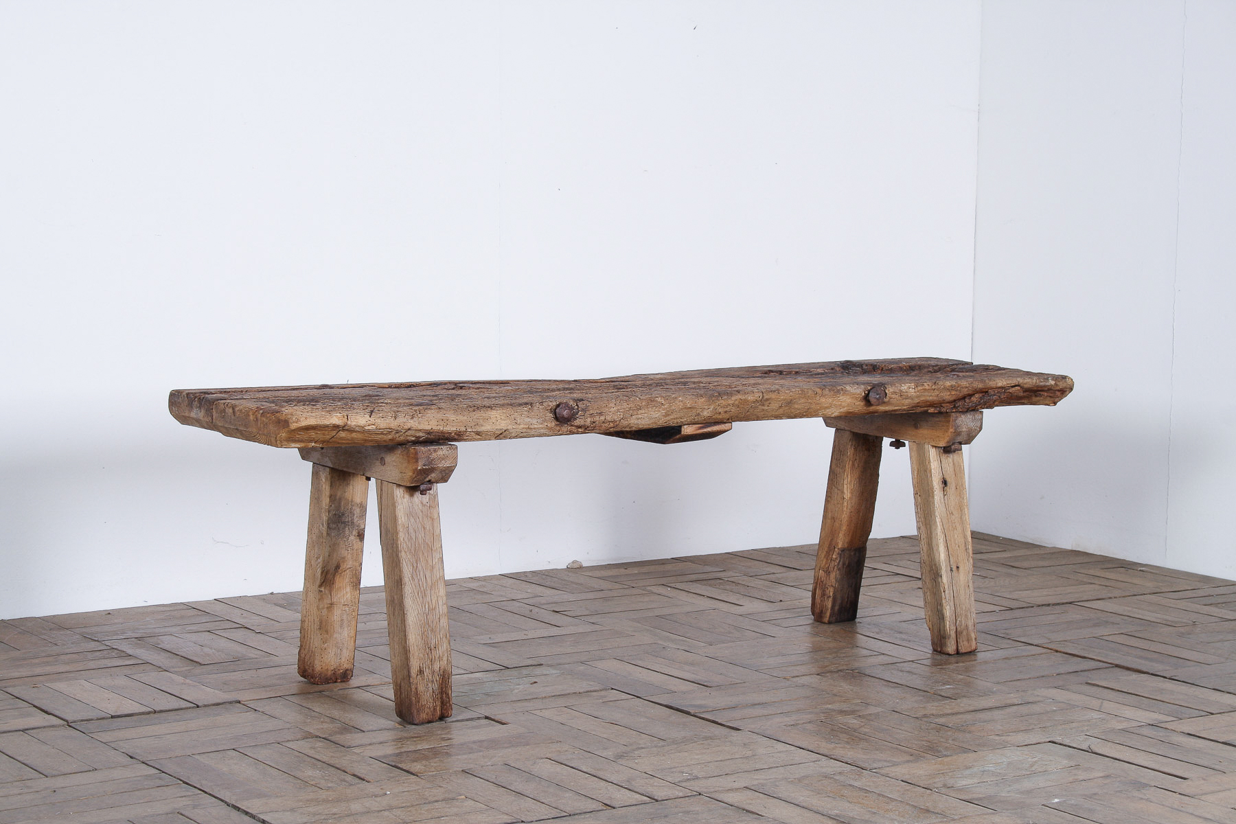 A Primitive 19th Century Elm Pig Bench Seat 5ft Long