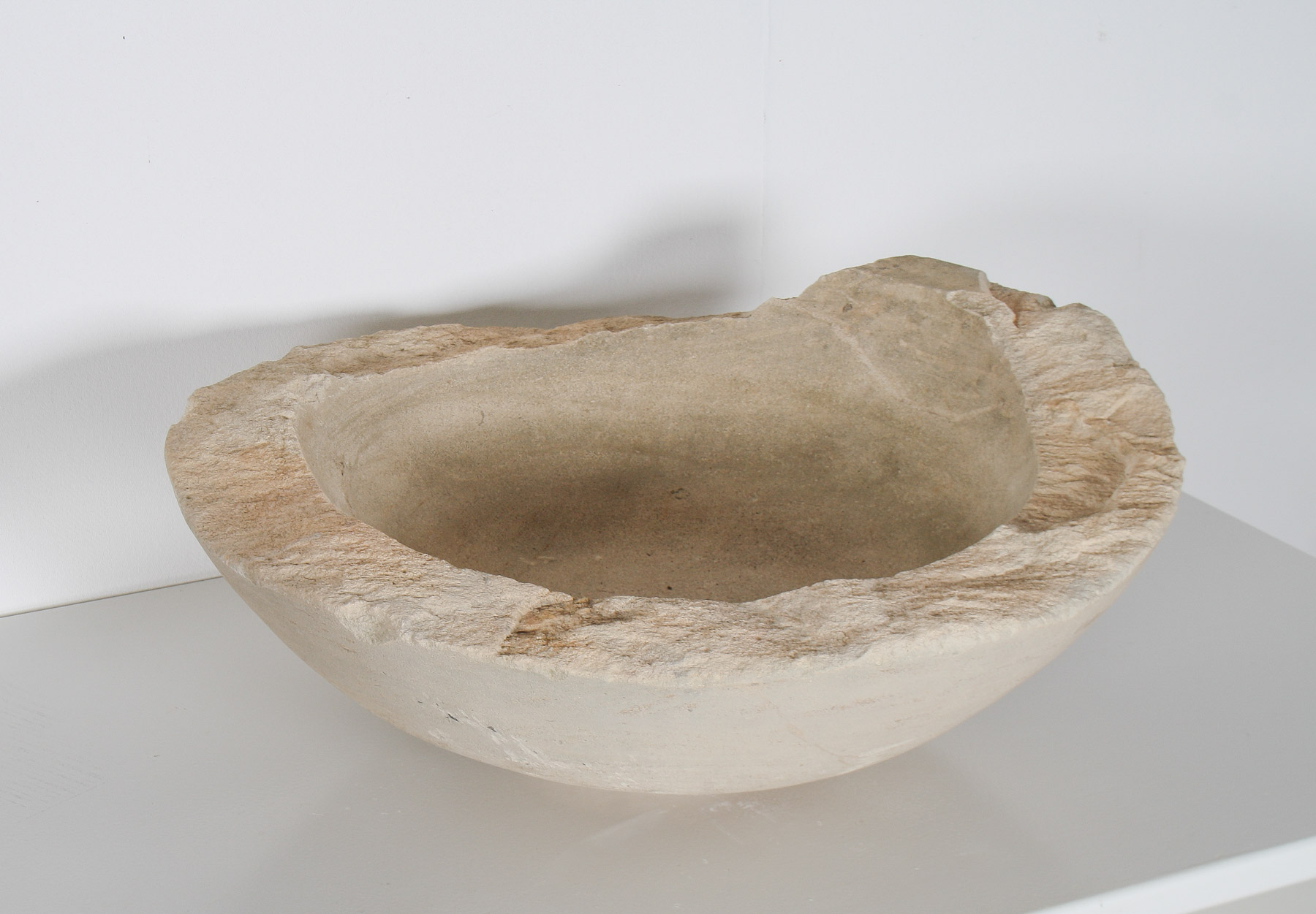 Very Large Reclaimed Antique Stone Bowl - English Wattscliffe Millstone Grit Sandstone - Image 6