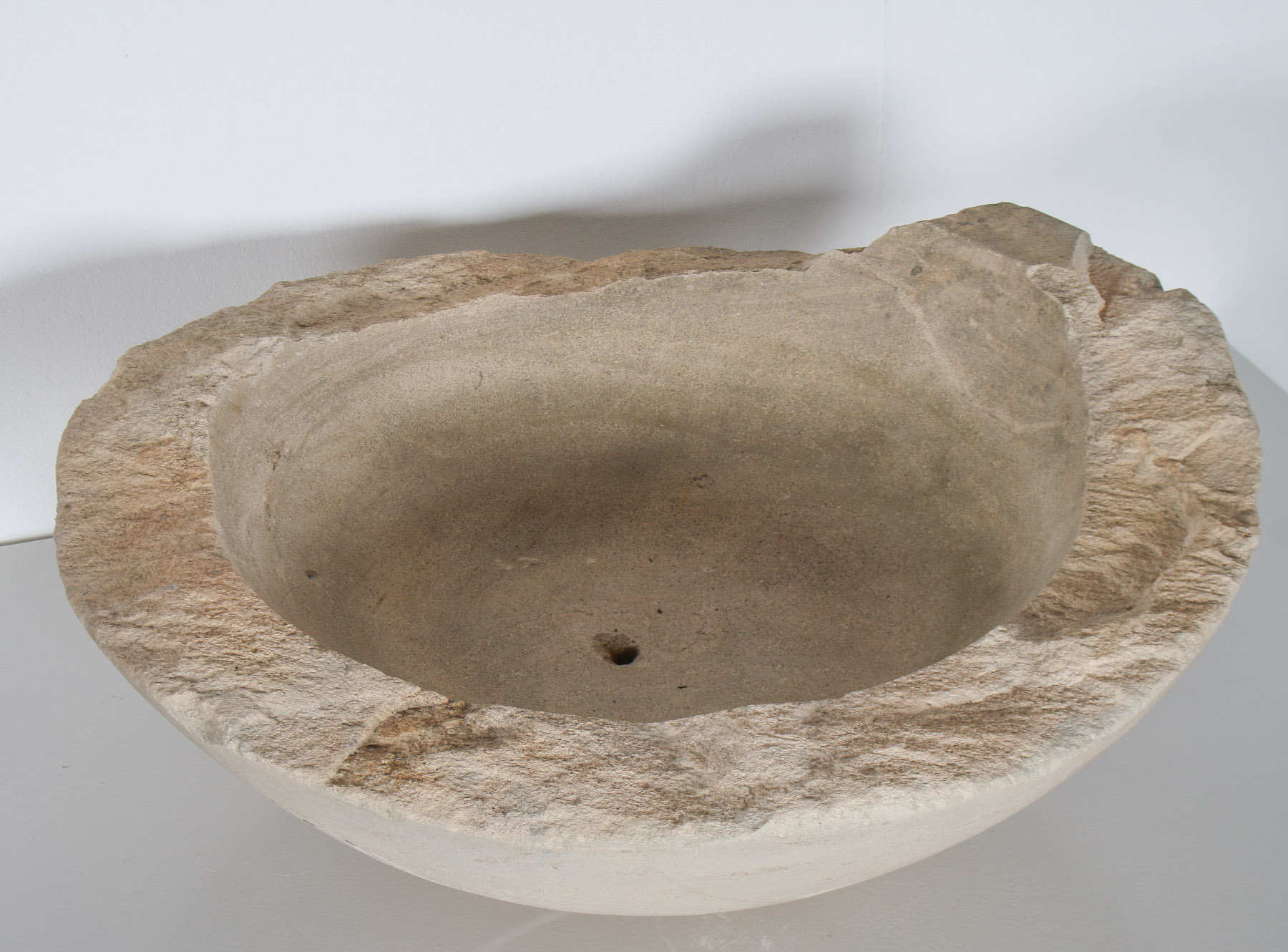 Very Large Reclaimed Antique Stone Bowl - English Wattscliffe Millstone Grit Sandstone - Image 5