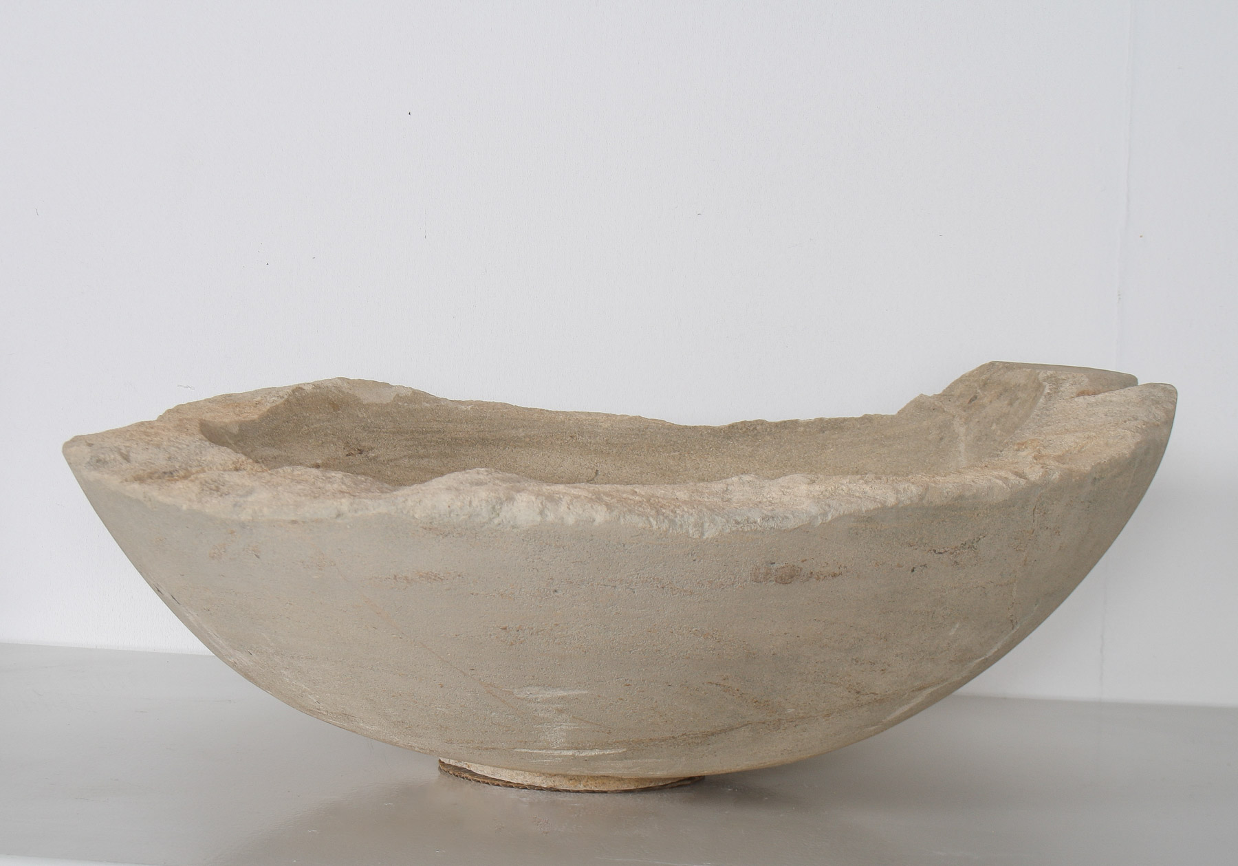 Very Large Reclaimed Antique Stone Bowl - English Wattscliffe Millstone Grit Sandstone - Image 4