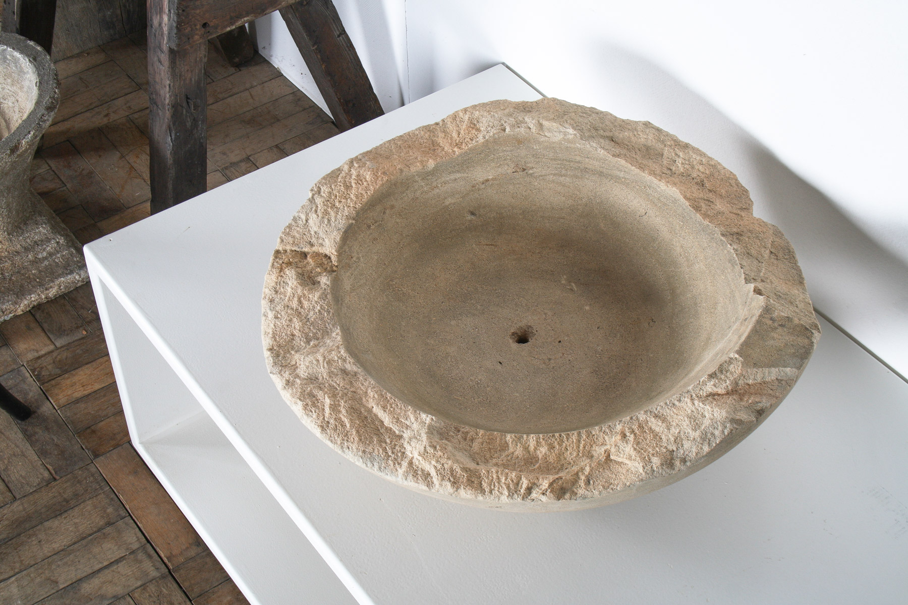 Very Large Reclaimed Antique Stone Bowl - English Wattscliffe Millstone Grit Sandstone - Image 2