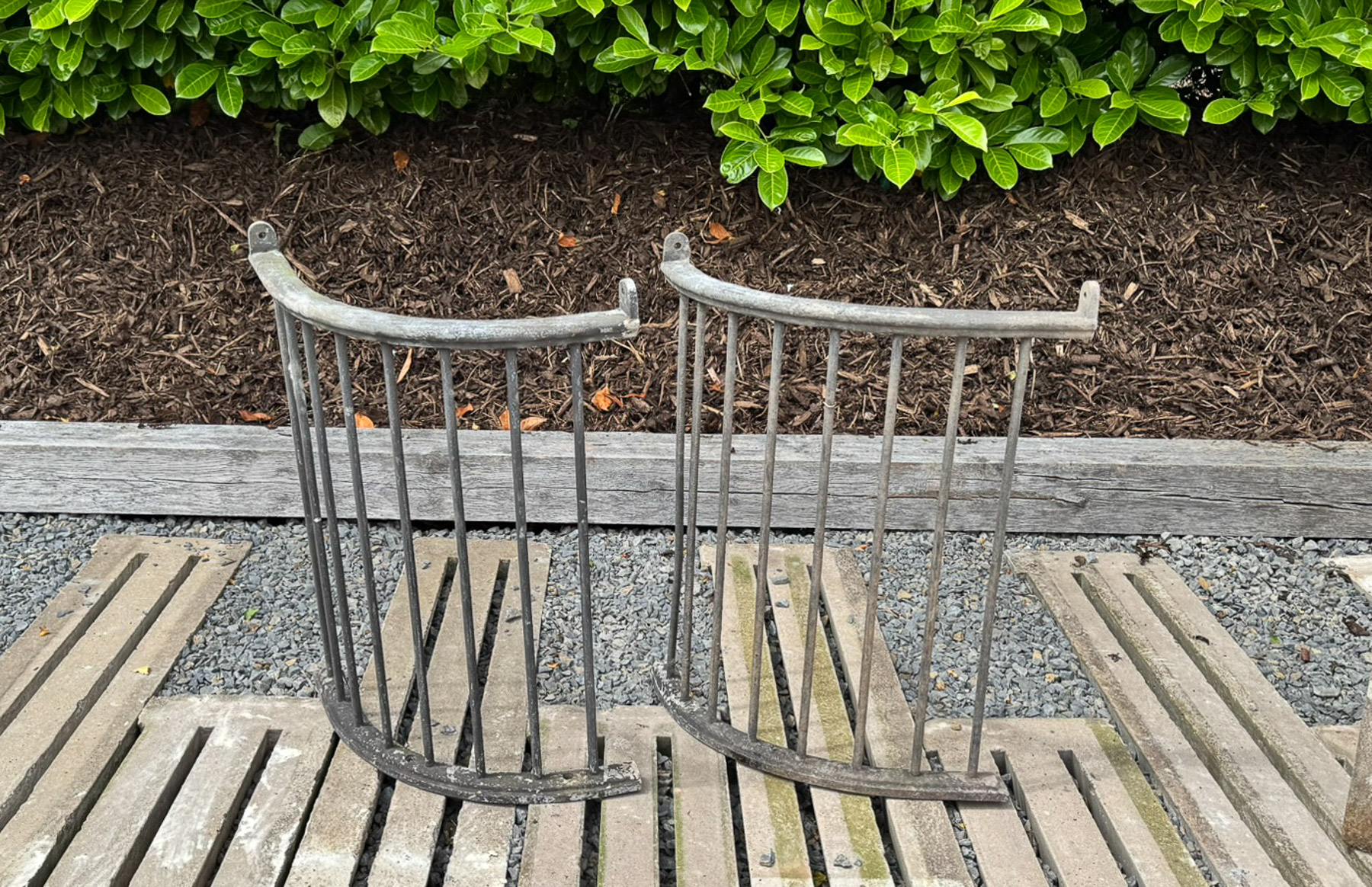 Pair of Reclaimed Architectural Cast Iron Curved Railing Tree Guard Garden Feature - Image 5