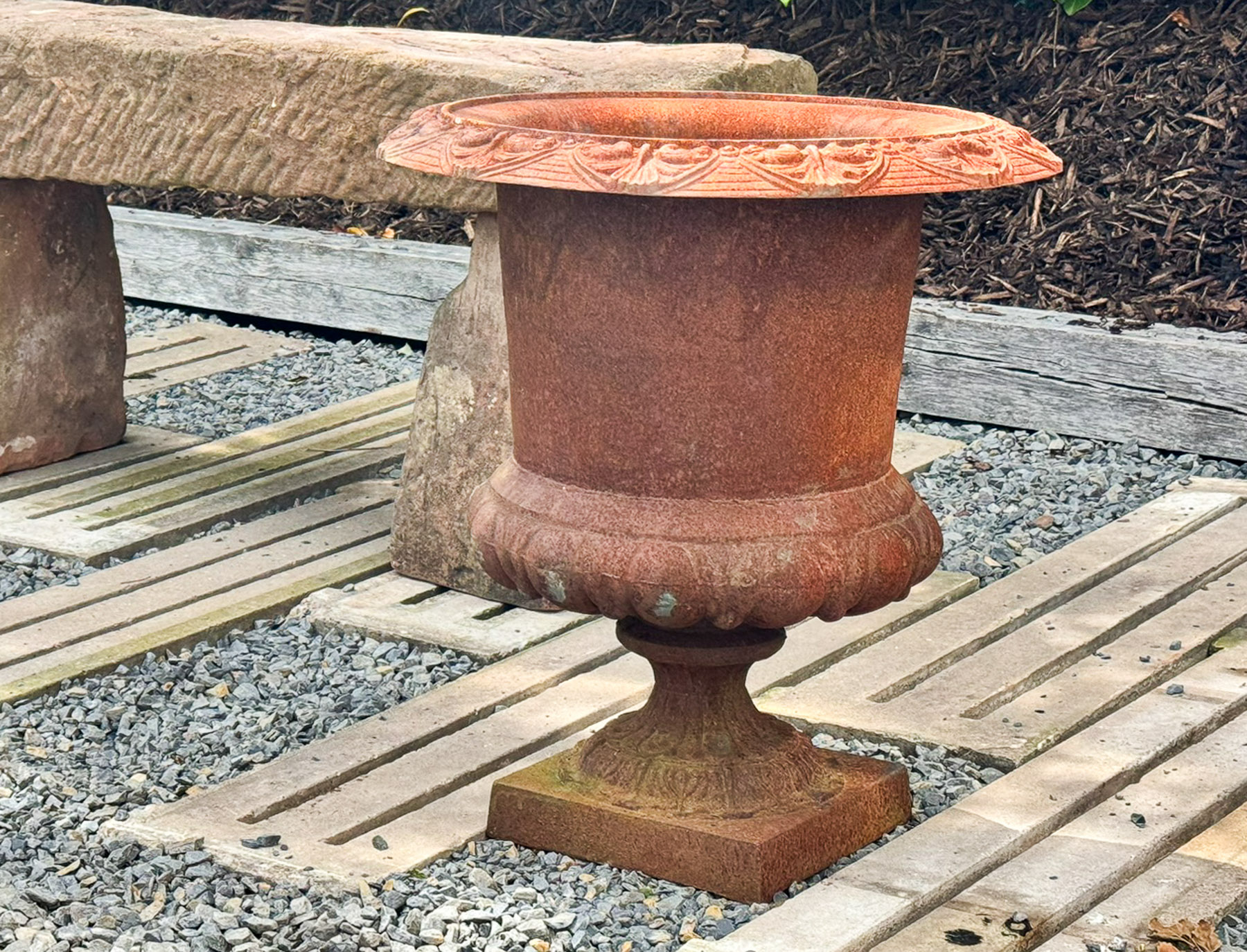 Large Pair Cast Iron Victorian Rococo Style Garden Urn Planters, late 20th century - Image 4