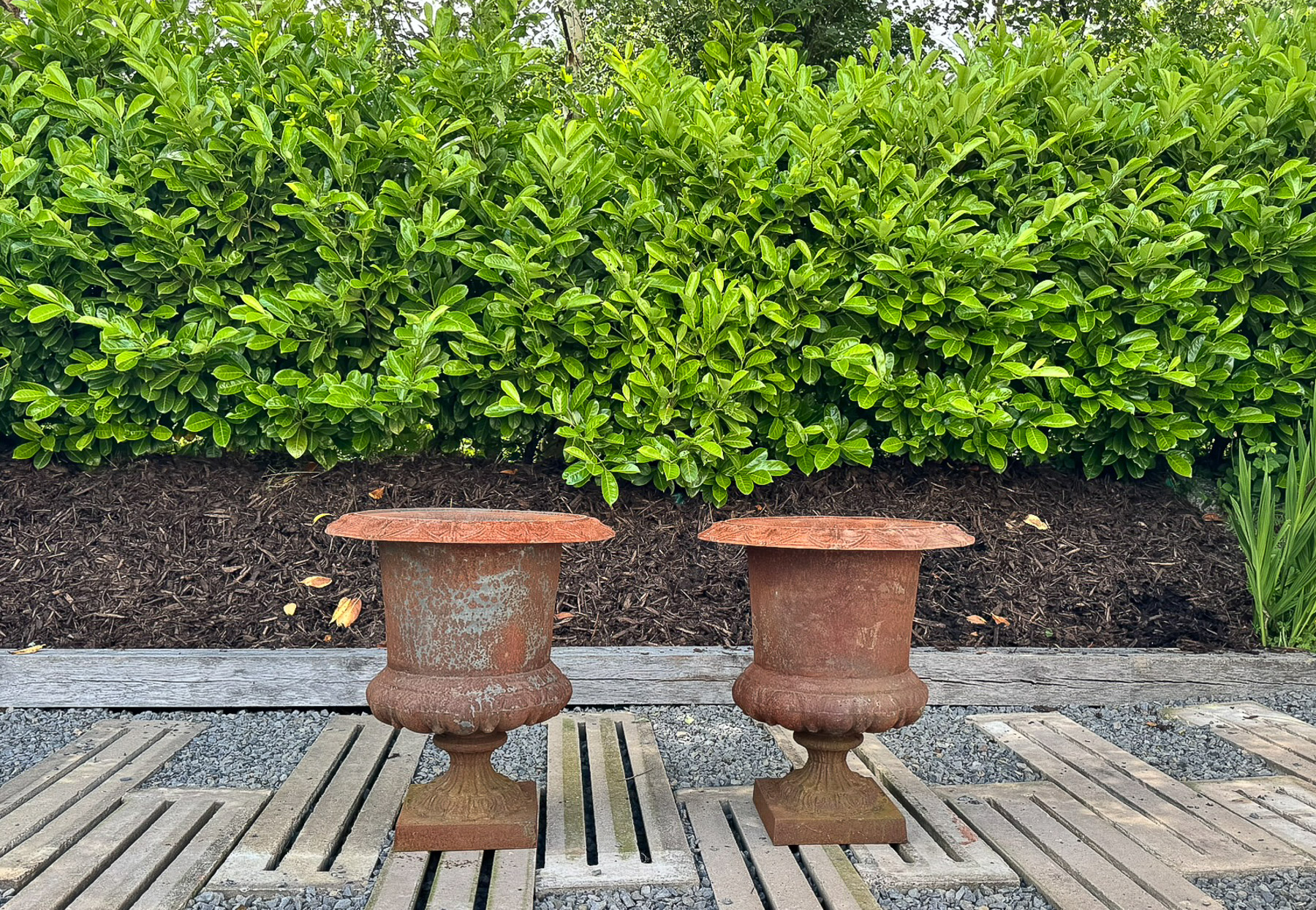 Large Pair Cast Iron Victorian Rococo Style Garden Urn Planters, late 20th century - Image 7