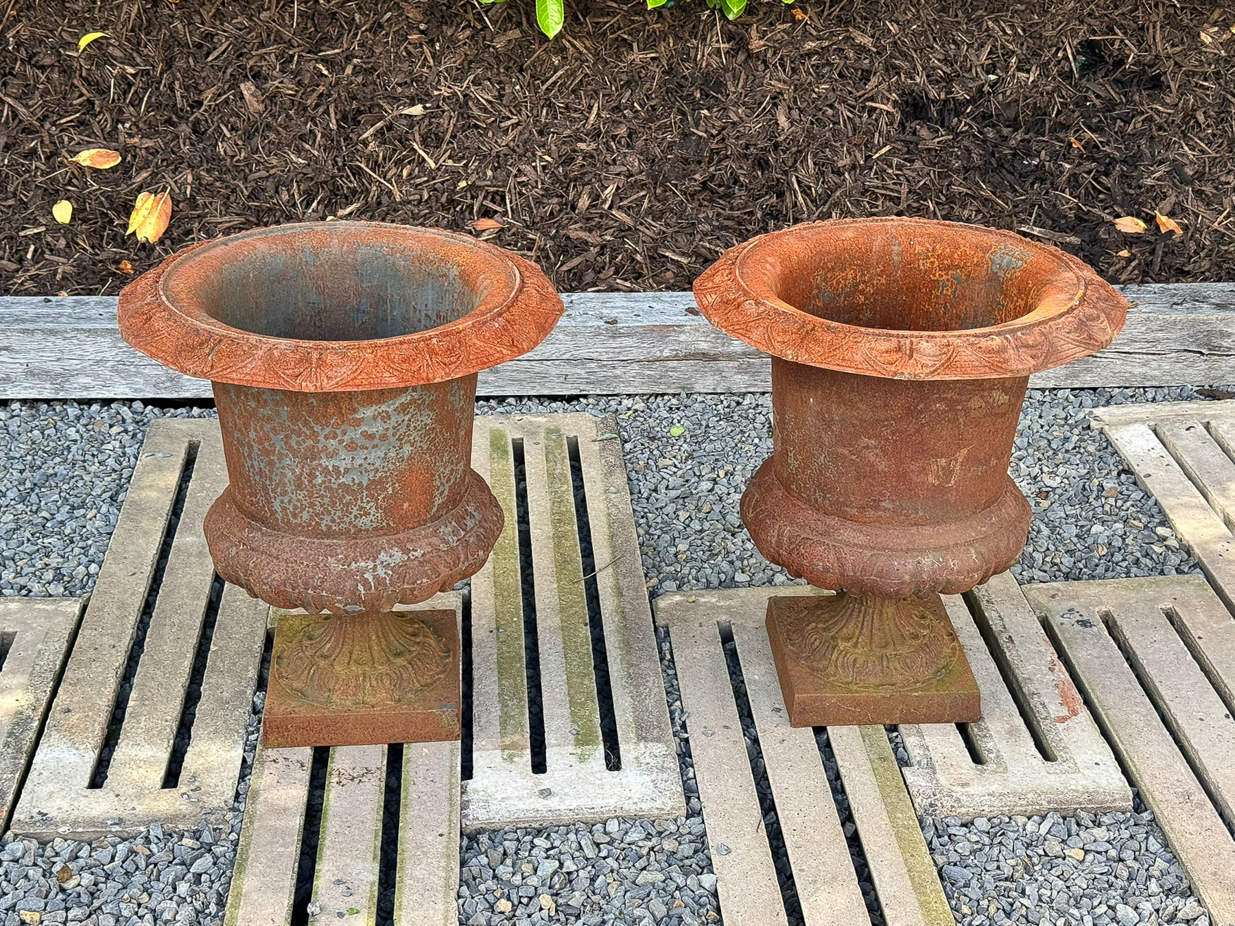 Large Pair Cast Iron Victorian Rococo Style Garden Urn Planters, late 20th century - Image 14