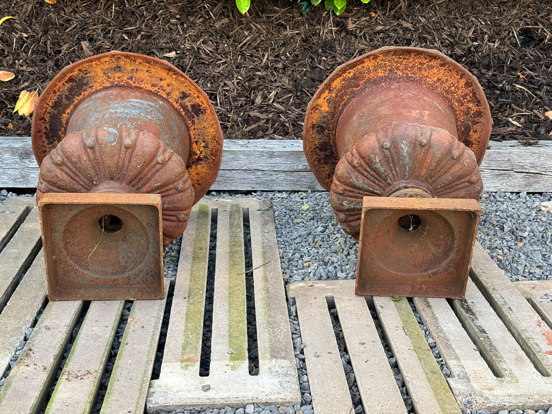 Large Pair Cast Iron Victorian Rococo Style Garden Urn Planters, late 20th century - Image 13