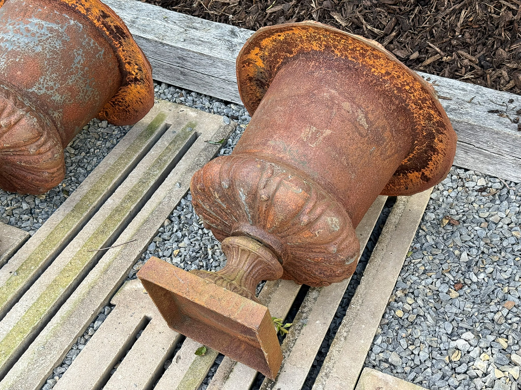 Large Pair Cast Iron Victorian Rococo Style Garden Urn Planters, late 20th century - Image 11